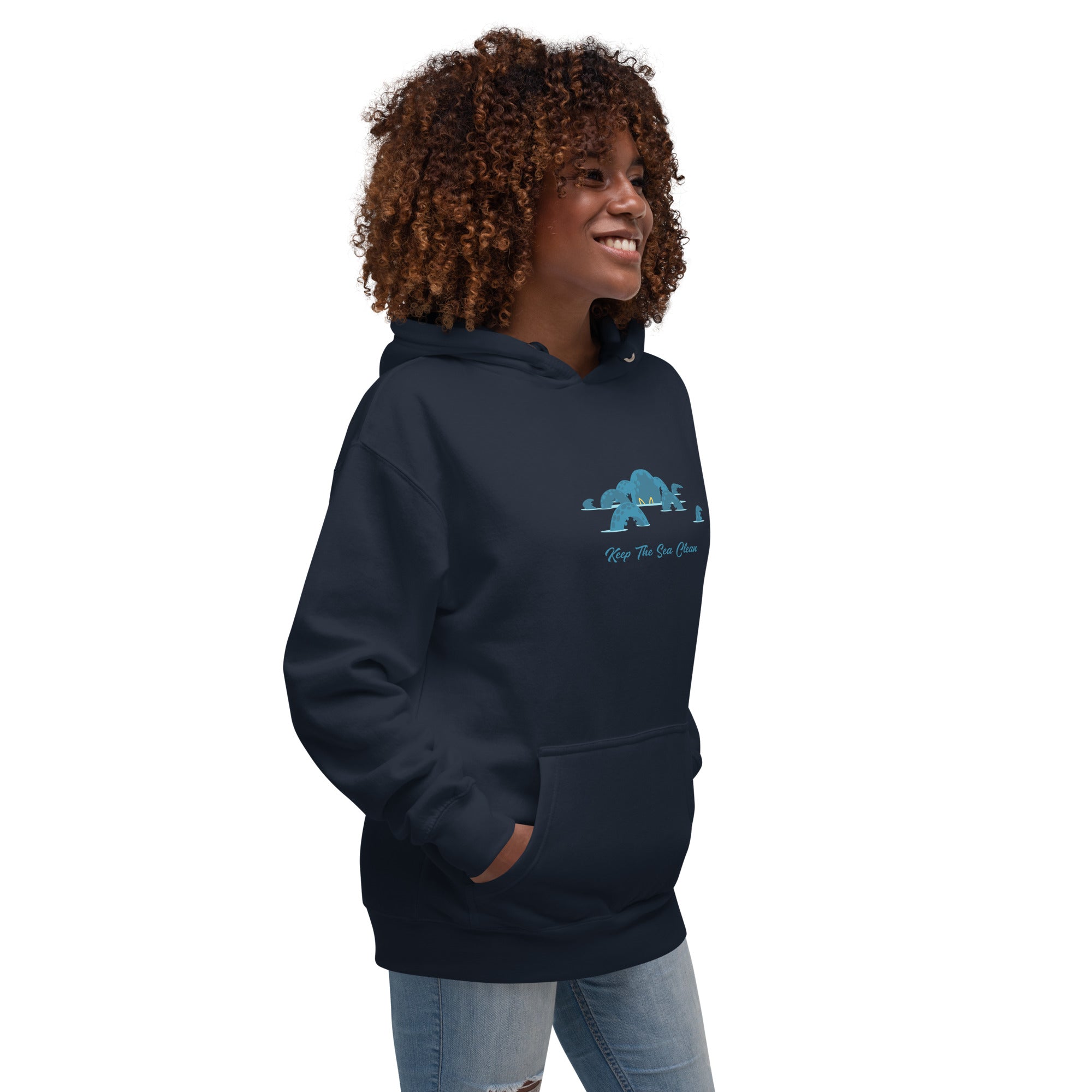 Unisex Cotton Hoodie Octopus Blue on dark colors