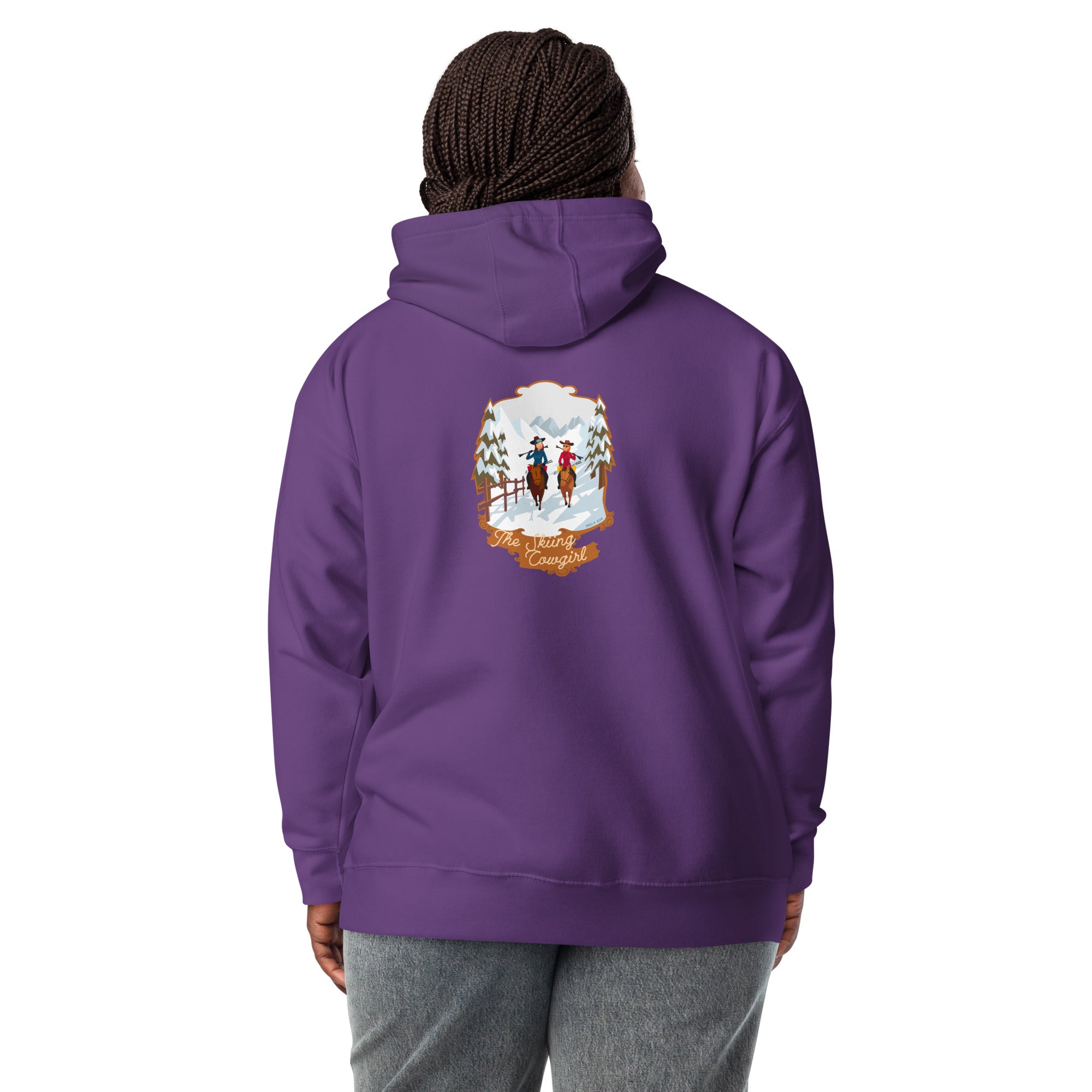 Unisex Cotton Hoodie The Skiing Cowgirl (front & back)