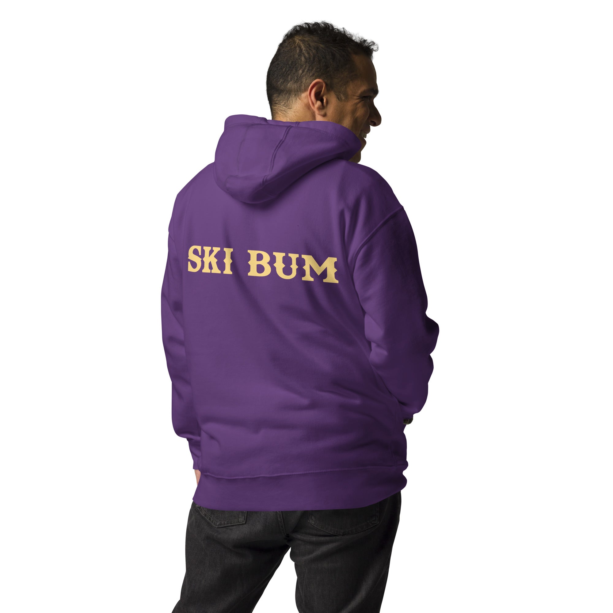 Unisex Cotton Hoodie Ski Bum light text (front & back)