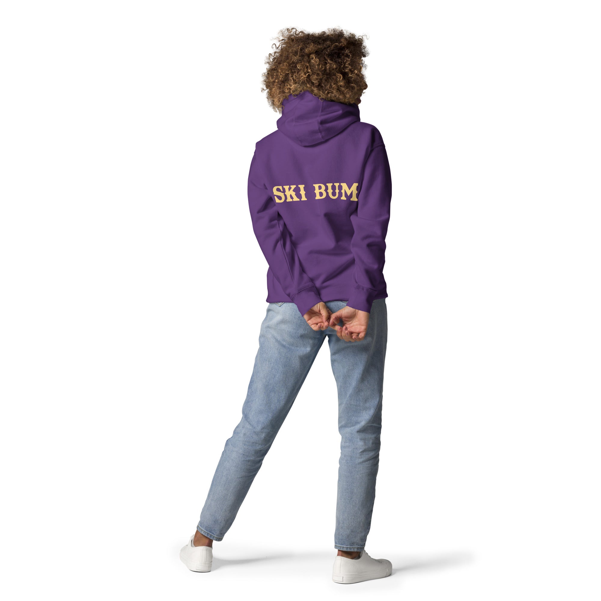 Unisex Cotton Hoodie Ski Bum light text (front & back)