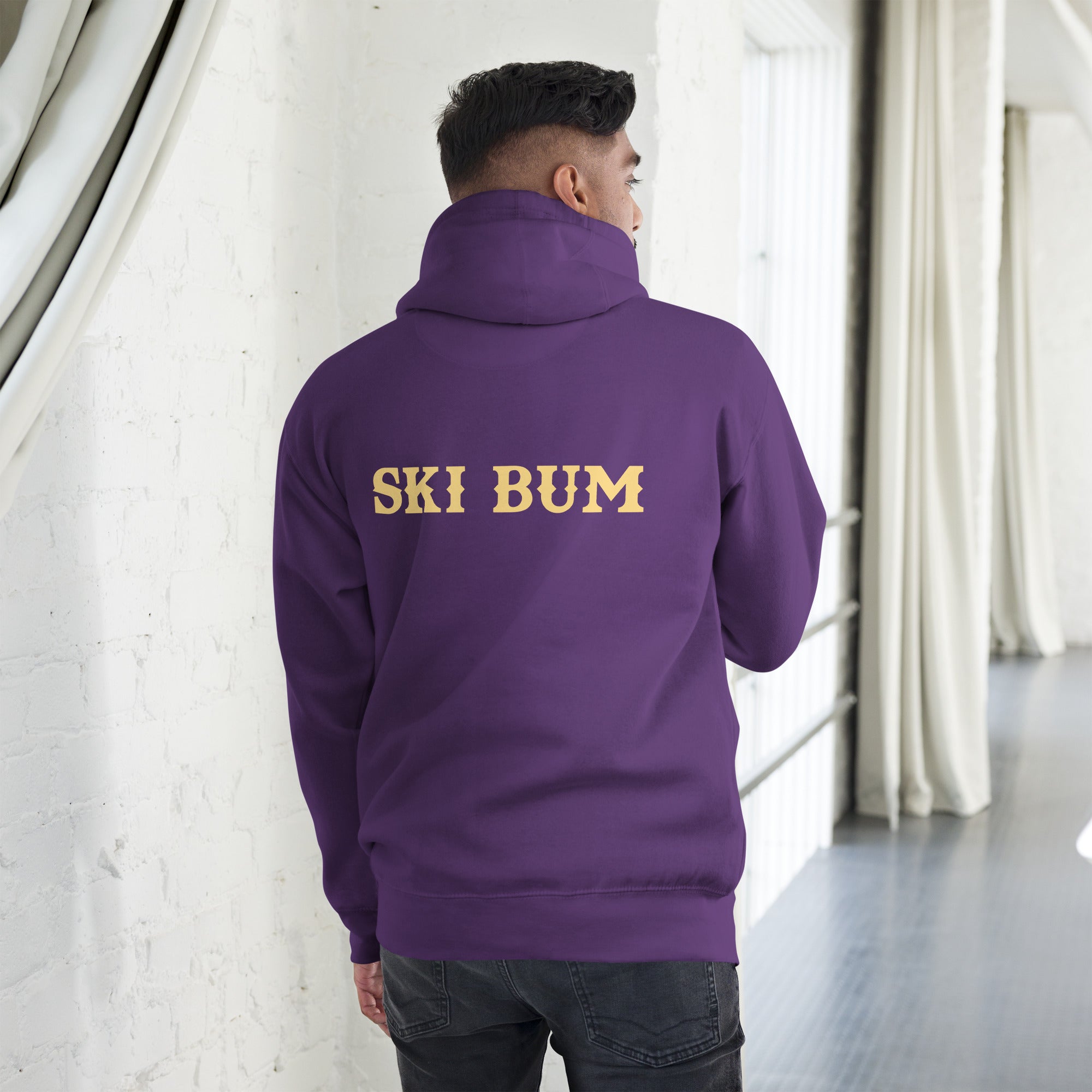 Unisex Cotton Hoodie Ski Bum light text (front & back)