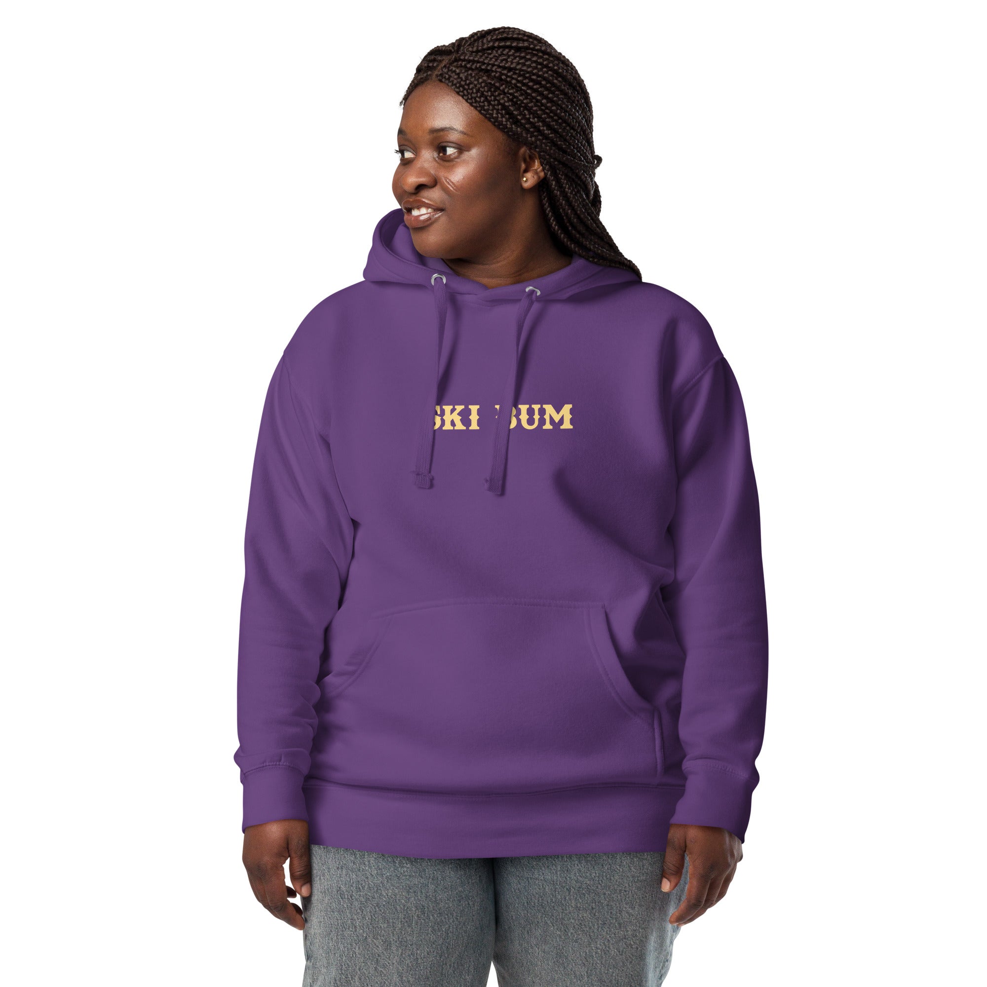 Unisex Cotton Hoodie Ski Bum light text (front & back)