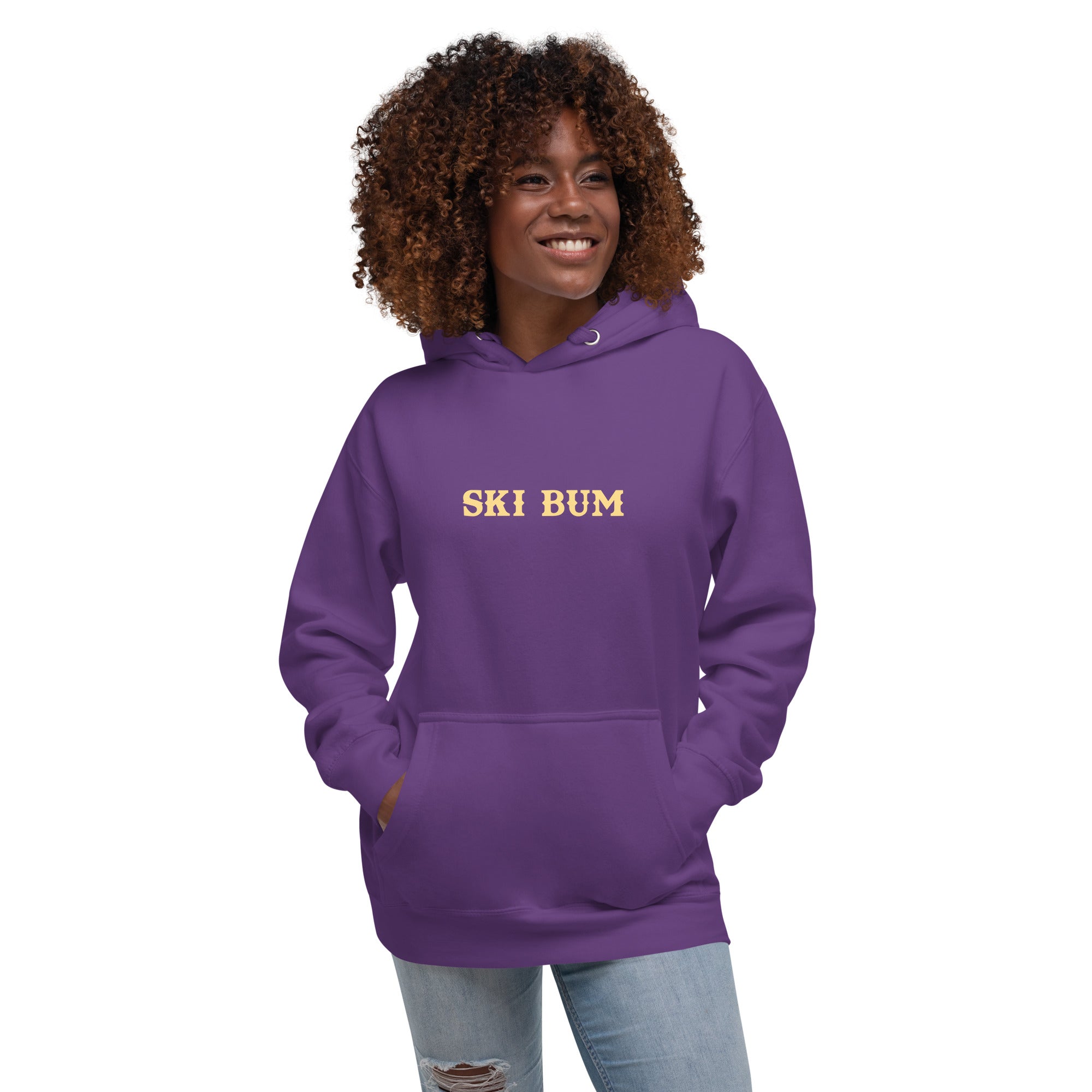 Unisex Cotton Hoodie Ski Bum light text (front & back)