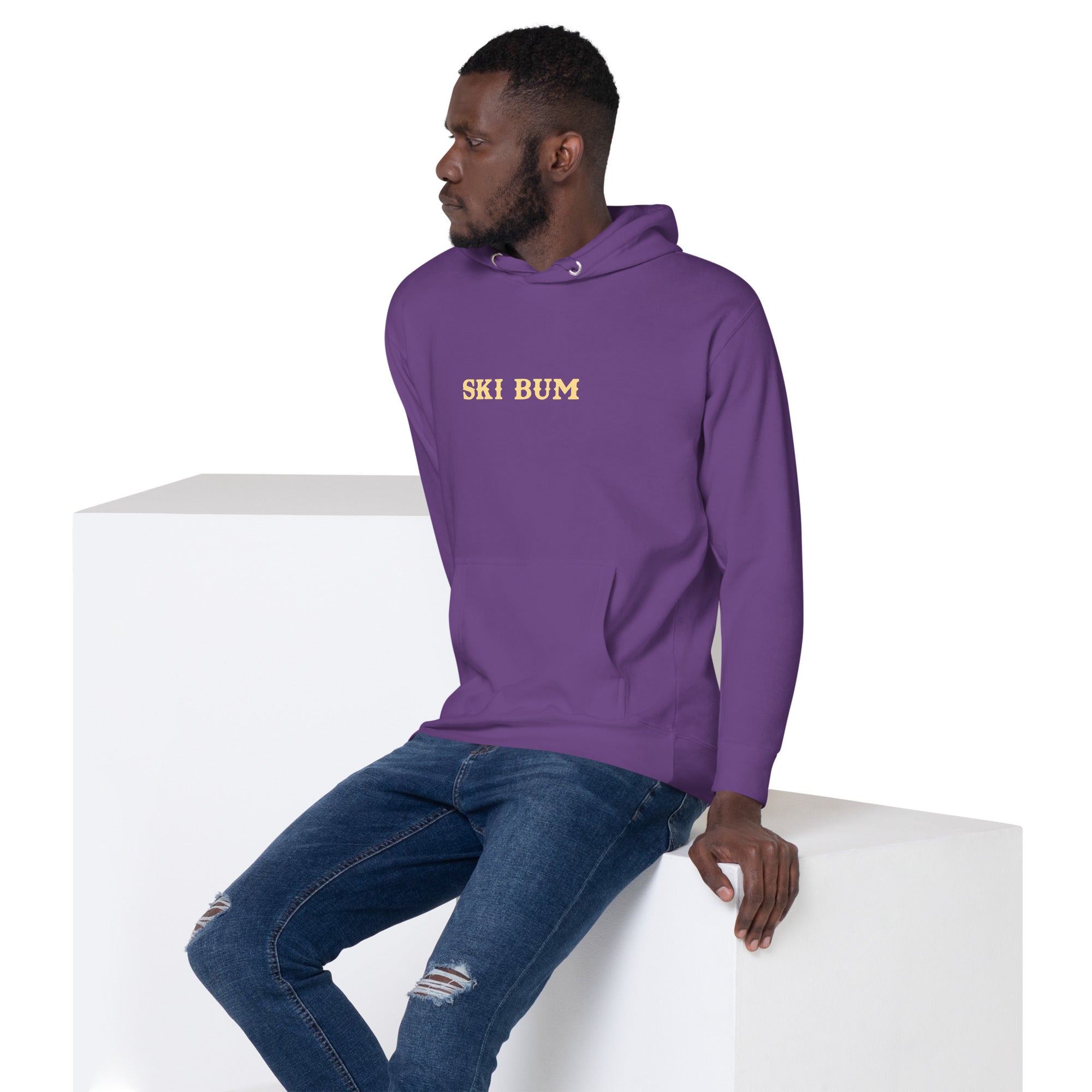 Unisex Cotton Hoodie Ski Bum light text (front & back)