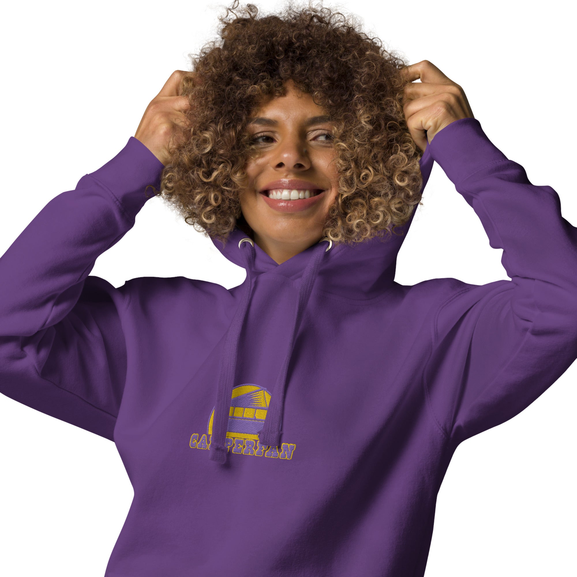 Unisex Cotton Hoodie Camperfan purple/yellow embroidered pattern