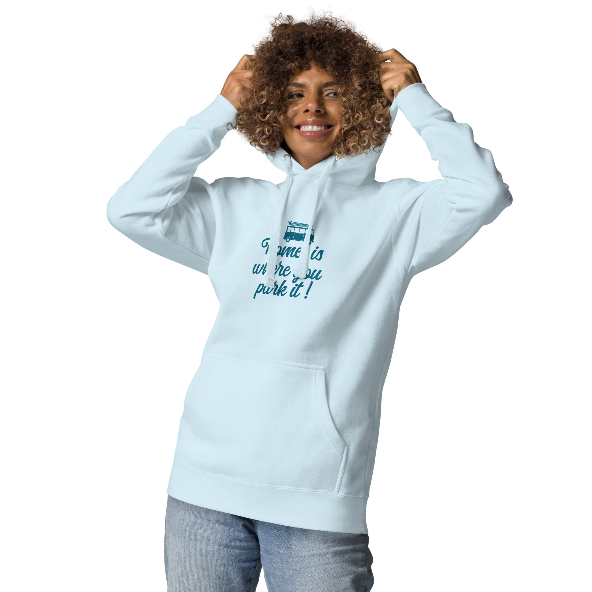 Unisex Cotton Hoodie Blue Surf Combi Home is where you park it