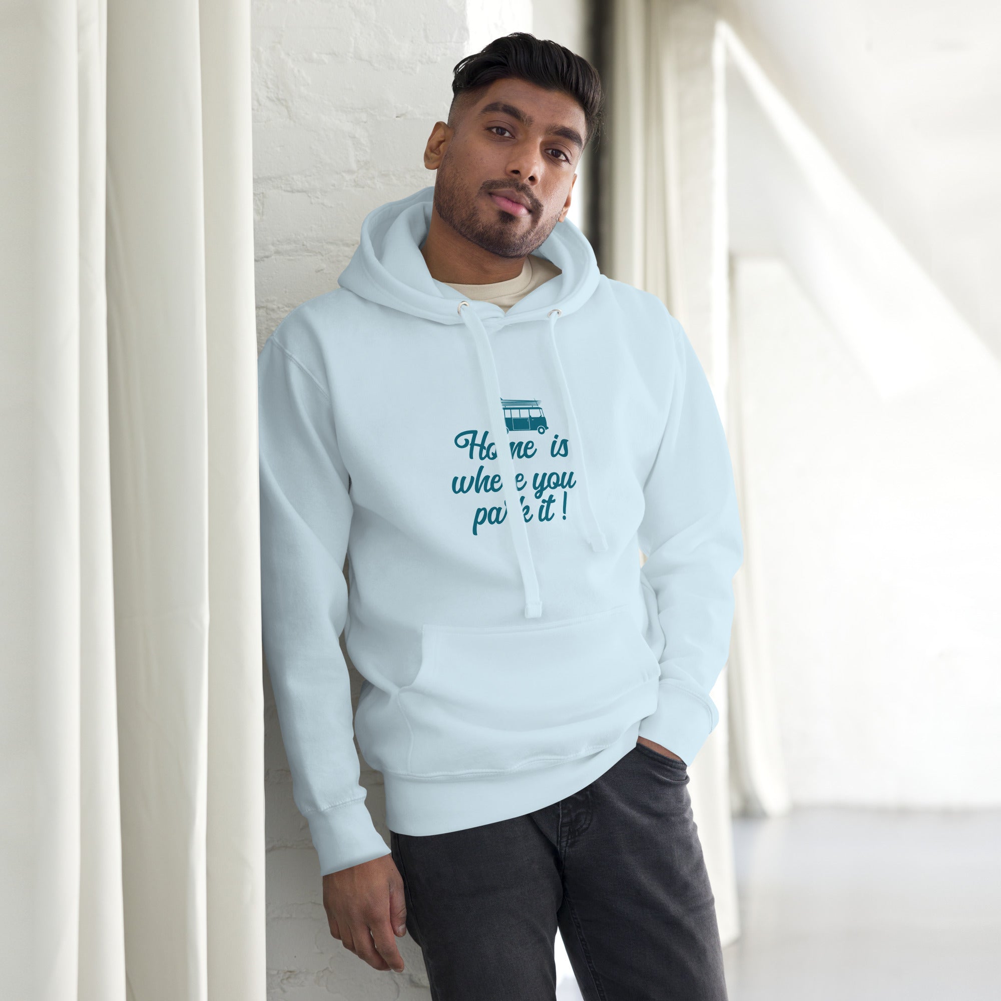 Unisex Cotton Hoodie Blue Surf Combi Home is where you park it