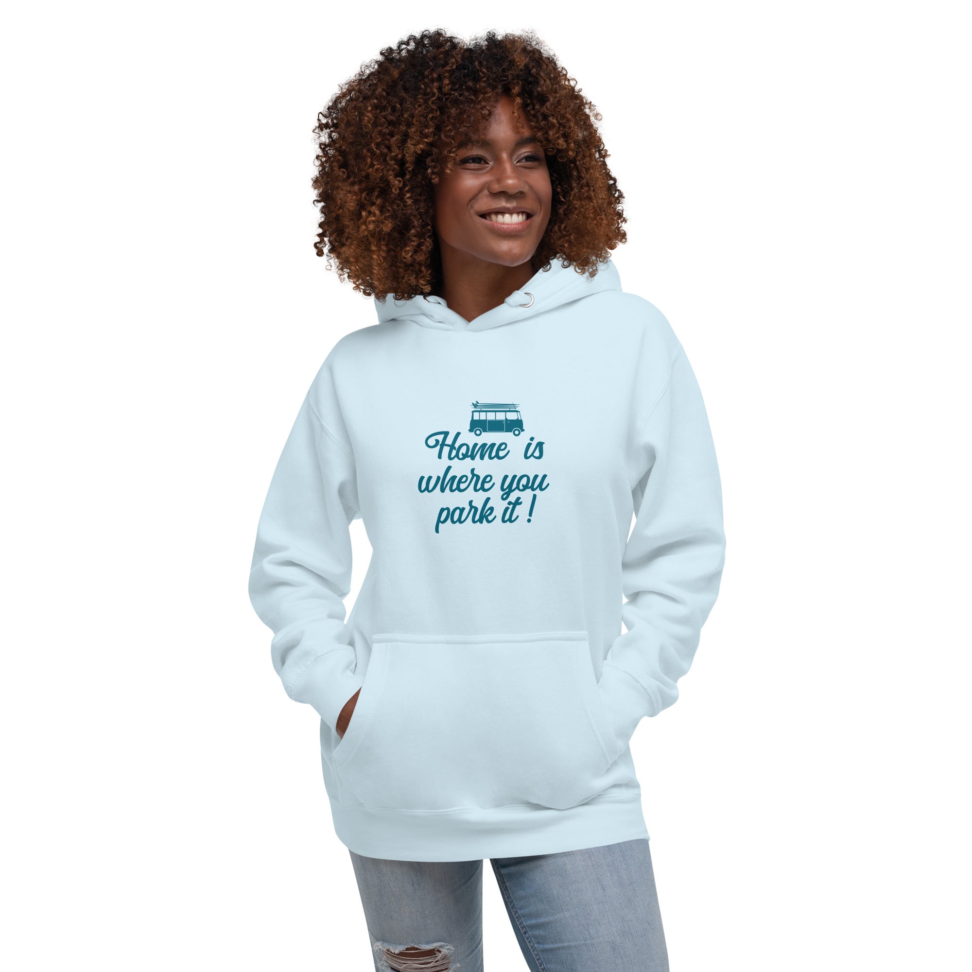 Unisex Cotton Hoodie Blue Surf Combi Home is where you park it