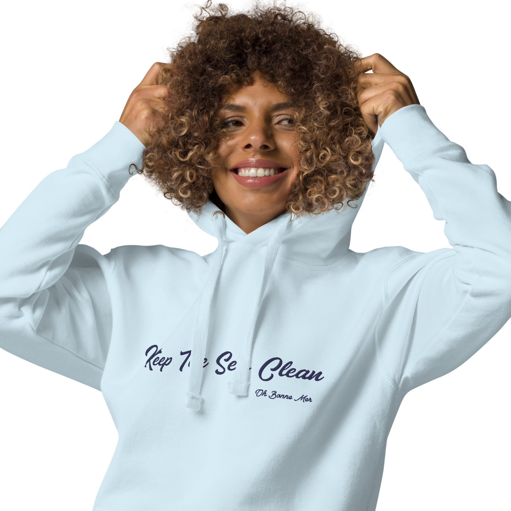 Sweat à capuche unisexe en coton Keep The Sea Clean grand motif brodé navy