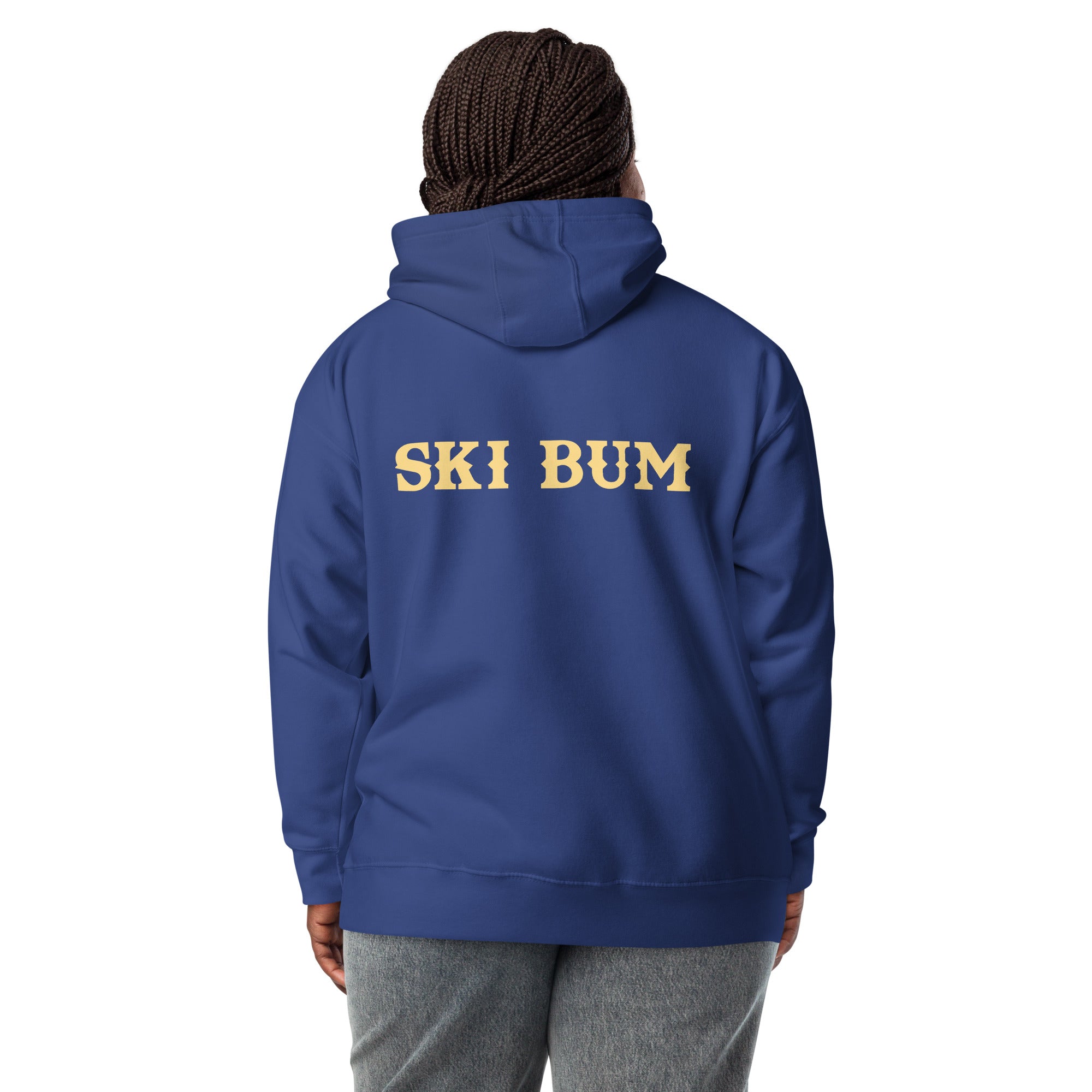 Unisex Cotton Hoodie Ski Bum light text (front & back)