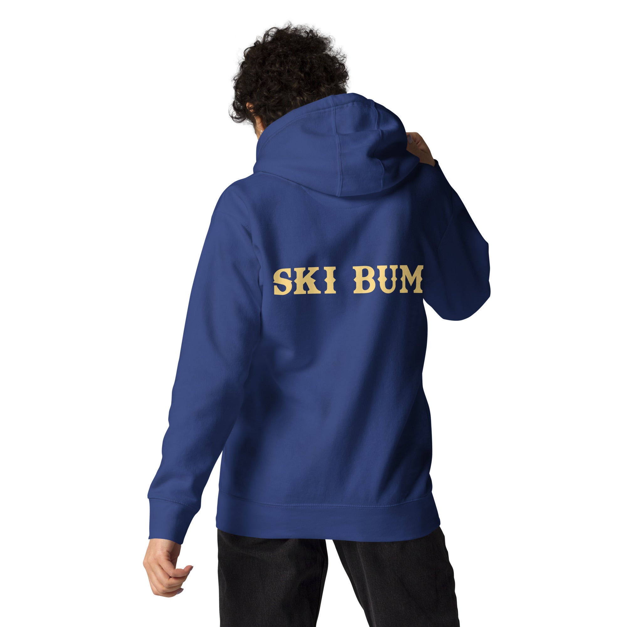 Unisex Cotton Hoodie Ski Bum light text (front & back)