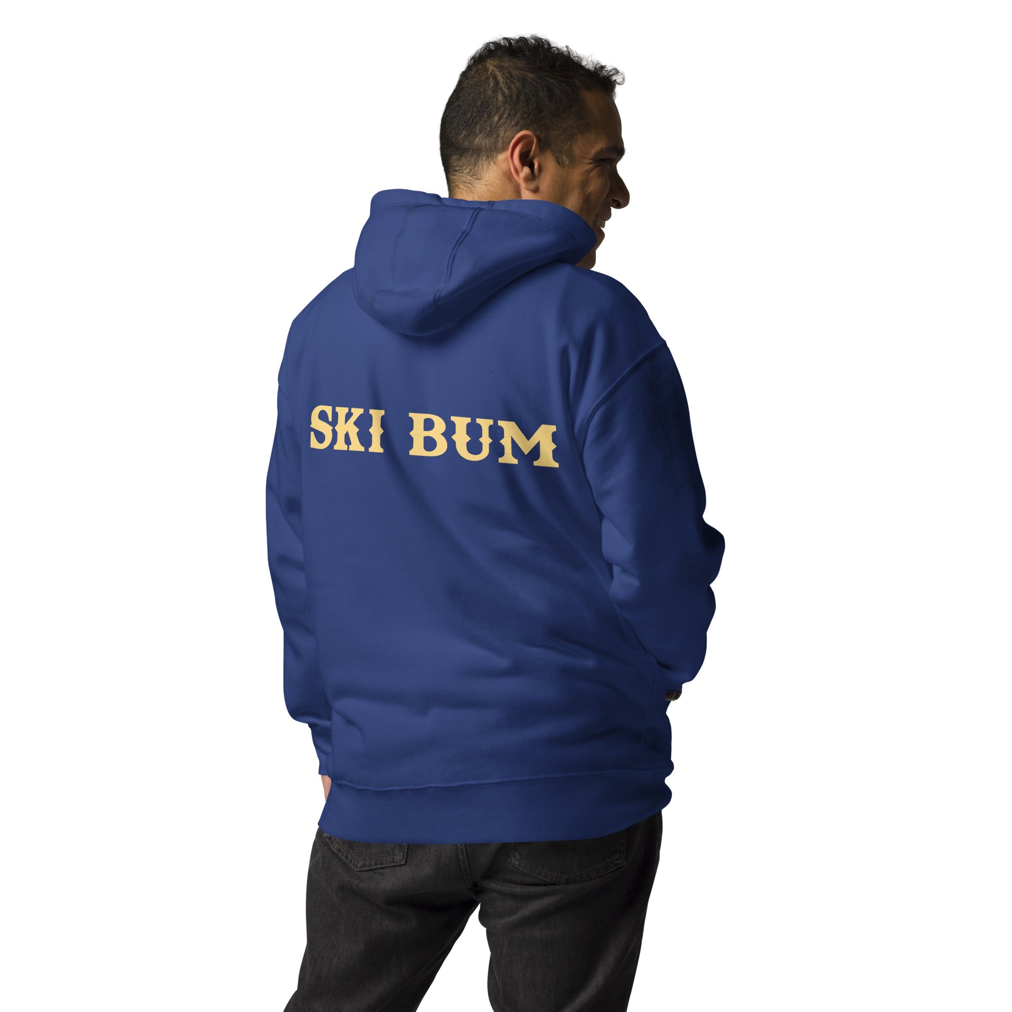 Unisex Cotton Hoodie Ski Bum light text (front & back)