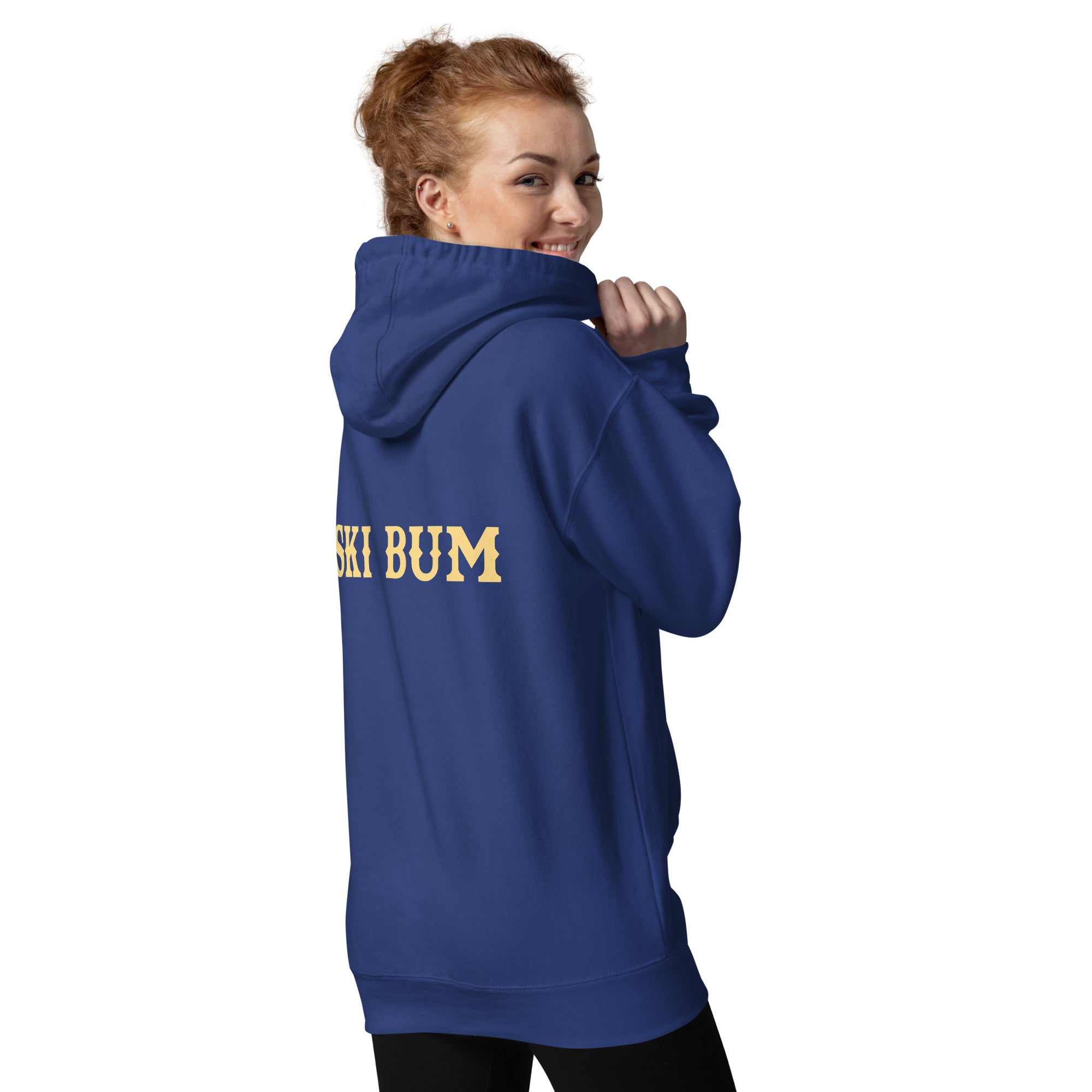 Unisex Cotton Hoodie Ski Bum light text (front & back)