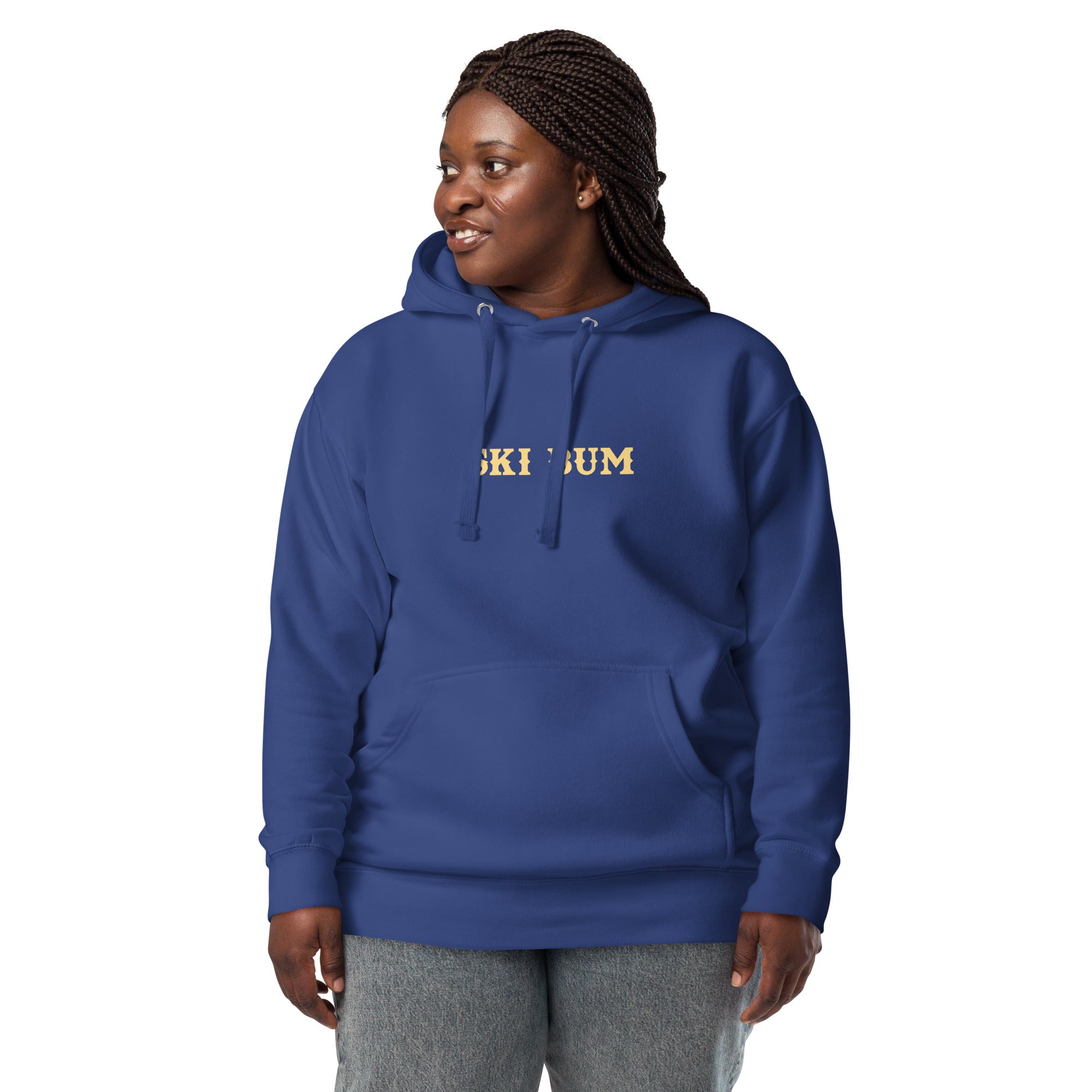 Unisex Cotton Hoodie Ski Bum light text (front & back)