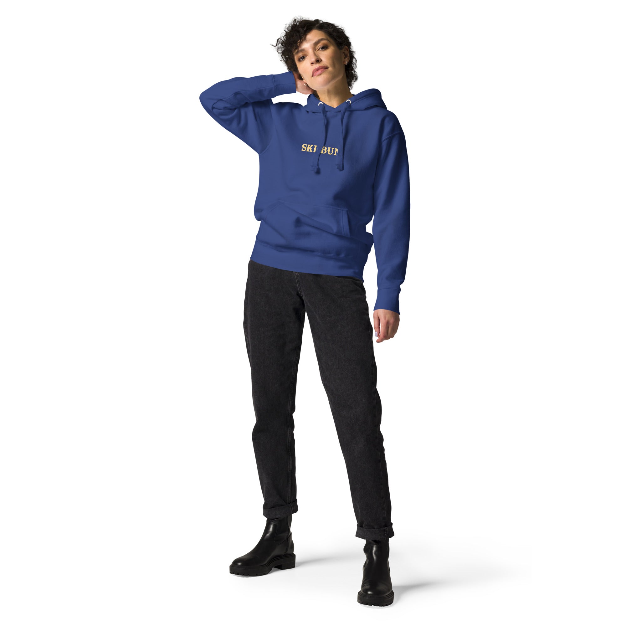 Unisex Cotton Hoodie Ski Bum light text (front & back)