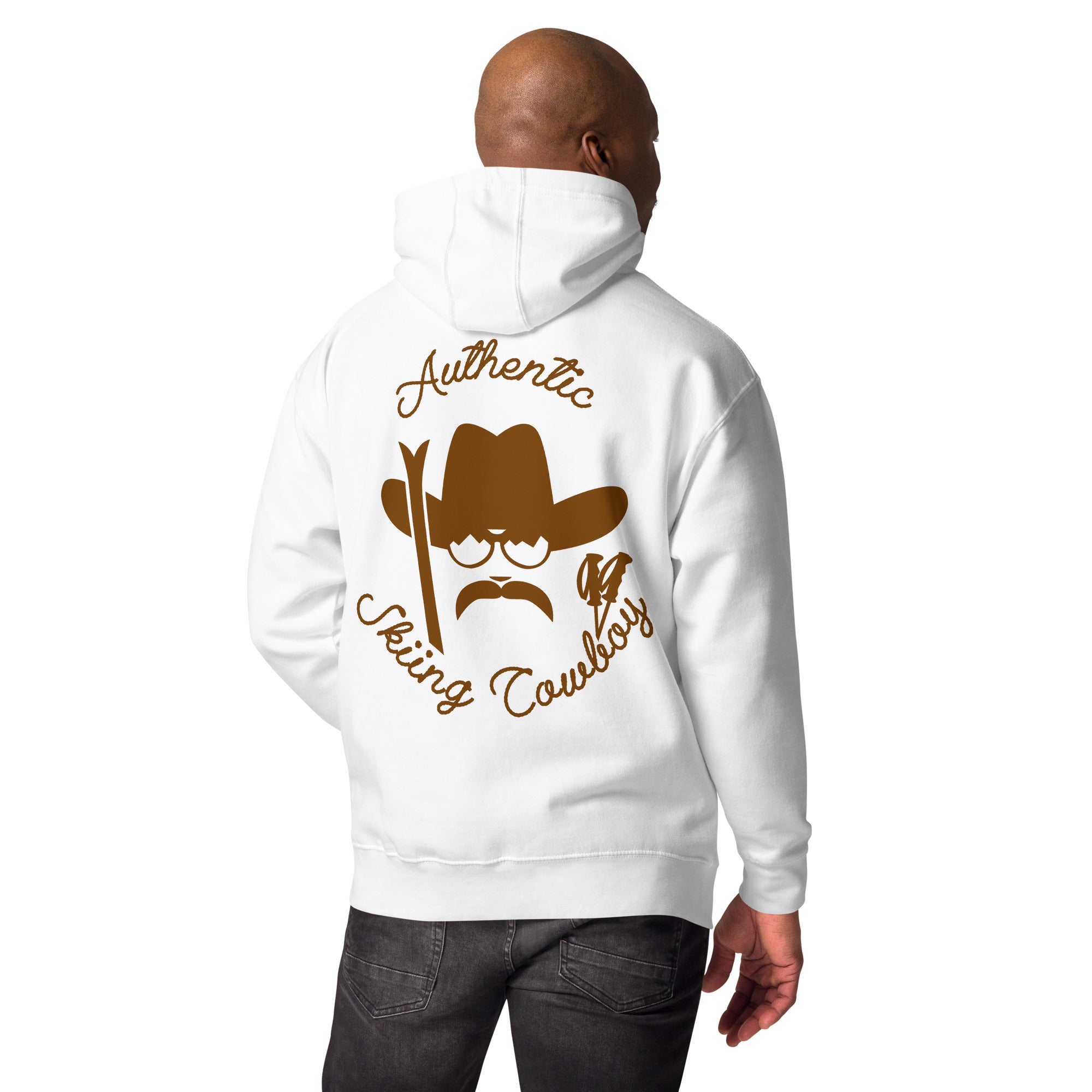 Unisex Cotton Hoodie Authentic Skiing Cowboy Brown (front & back)