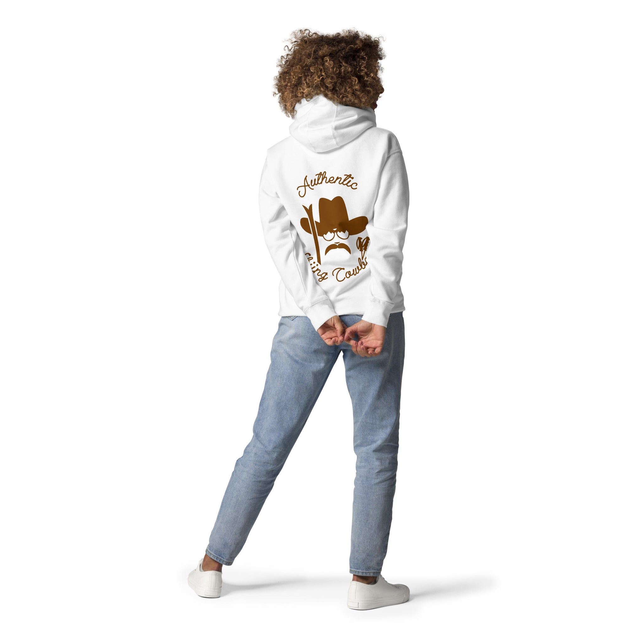 Sweat à capuche unisexe en coton Authentic Skiing Cowboy marron (face & dos)