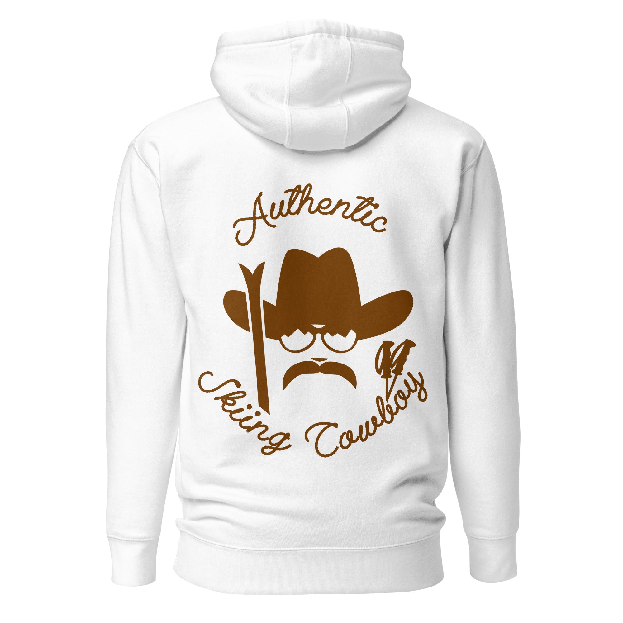 Unisex Cotton Hoodie Authentic Skiing Cowboy Brown (front & back)