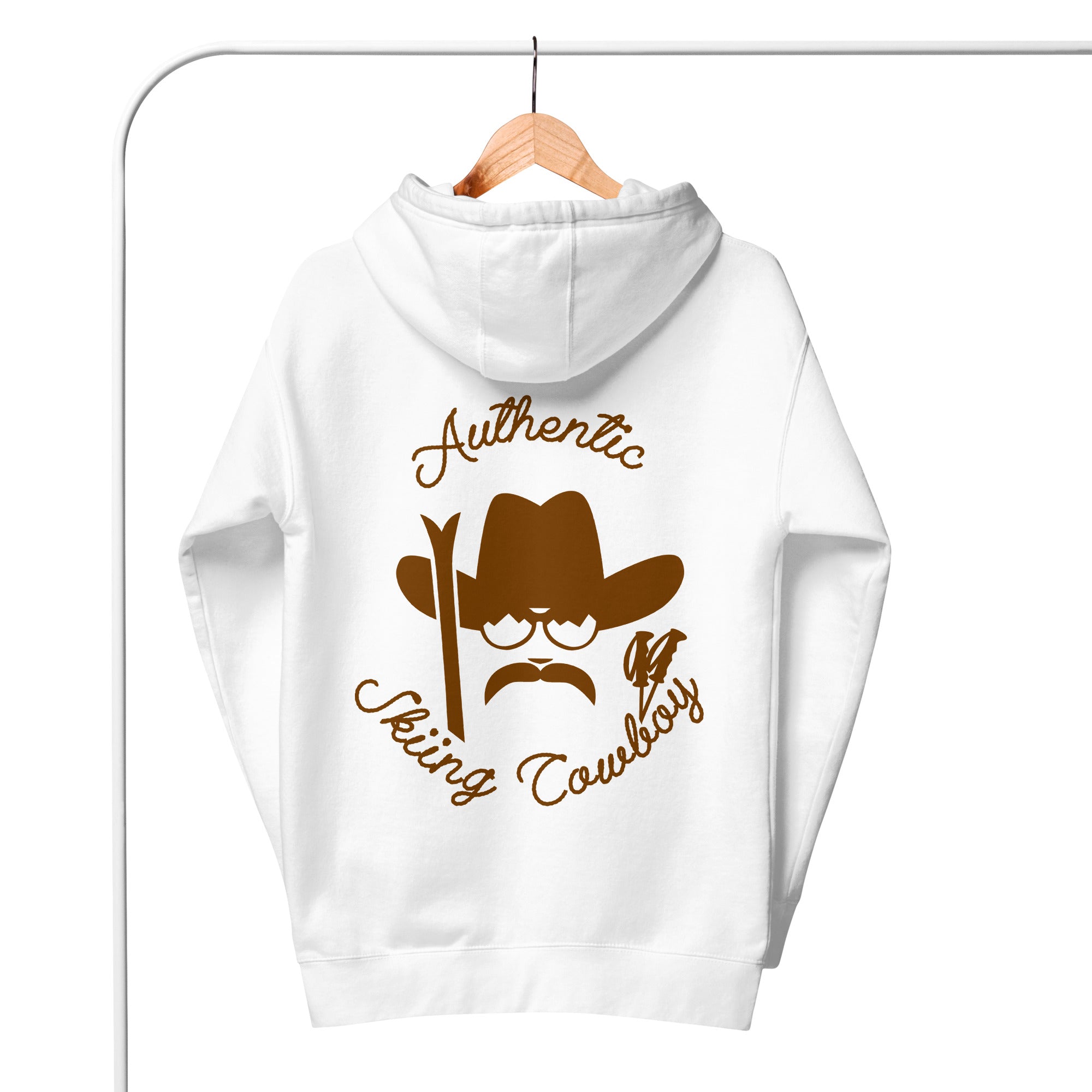 Sweat à capuche unisexe en coton Authentic Skiing Cowboy marron (face & dos)