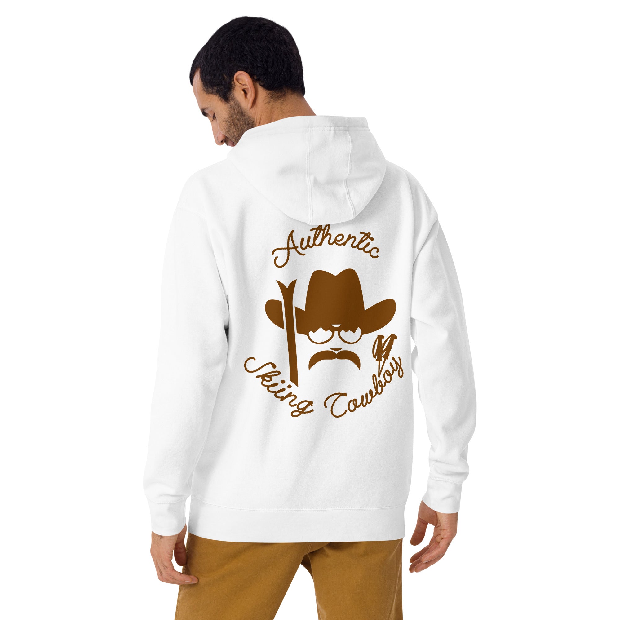 Sweat à capuche unisexe en coton Authentic Skiing Cowboy marron (face & dos)