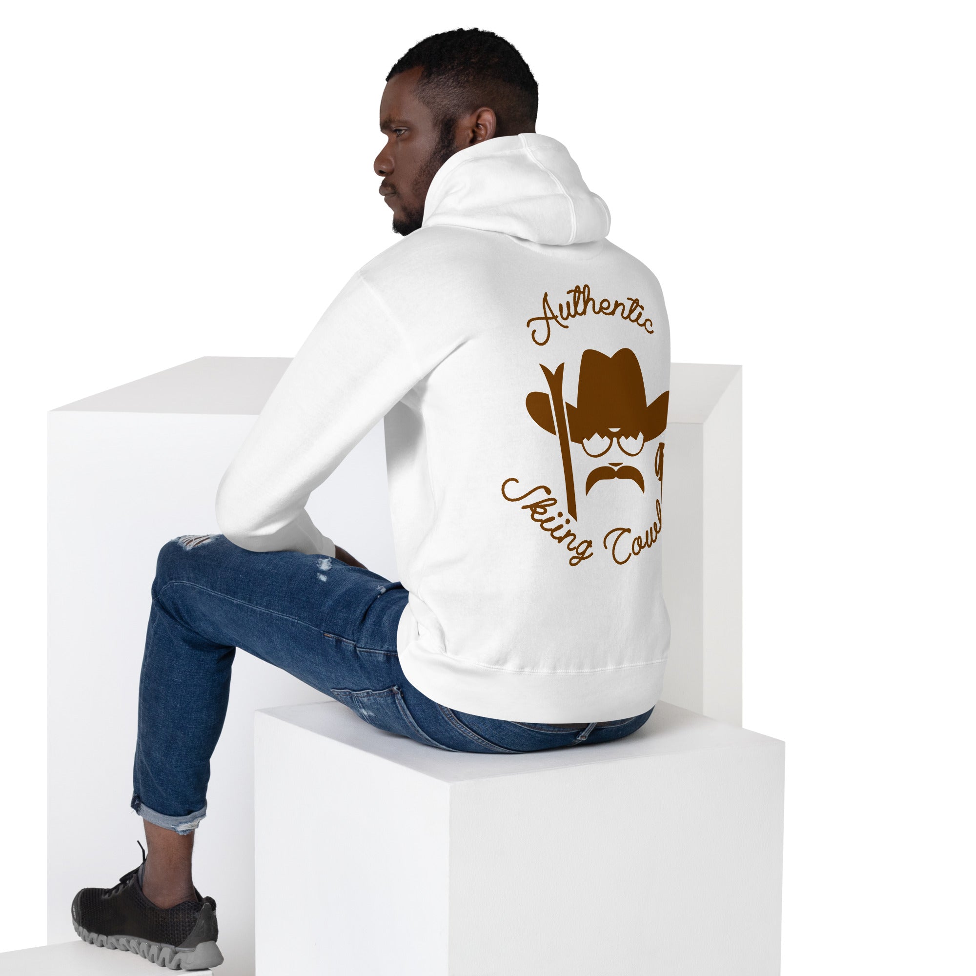 Unisex Cotton Hoodie Authentic Skiing Cowboy Brown (front & back)