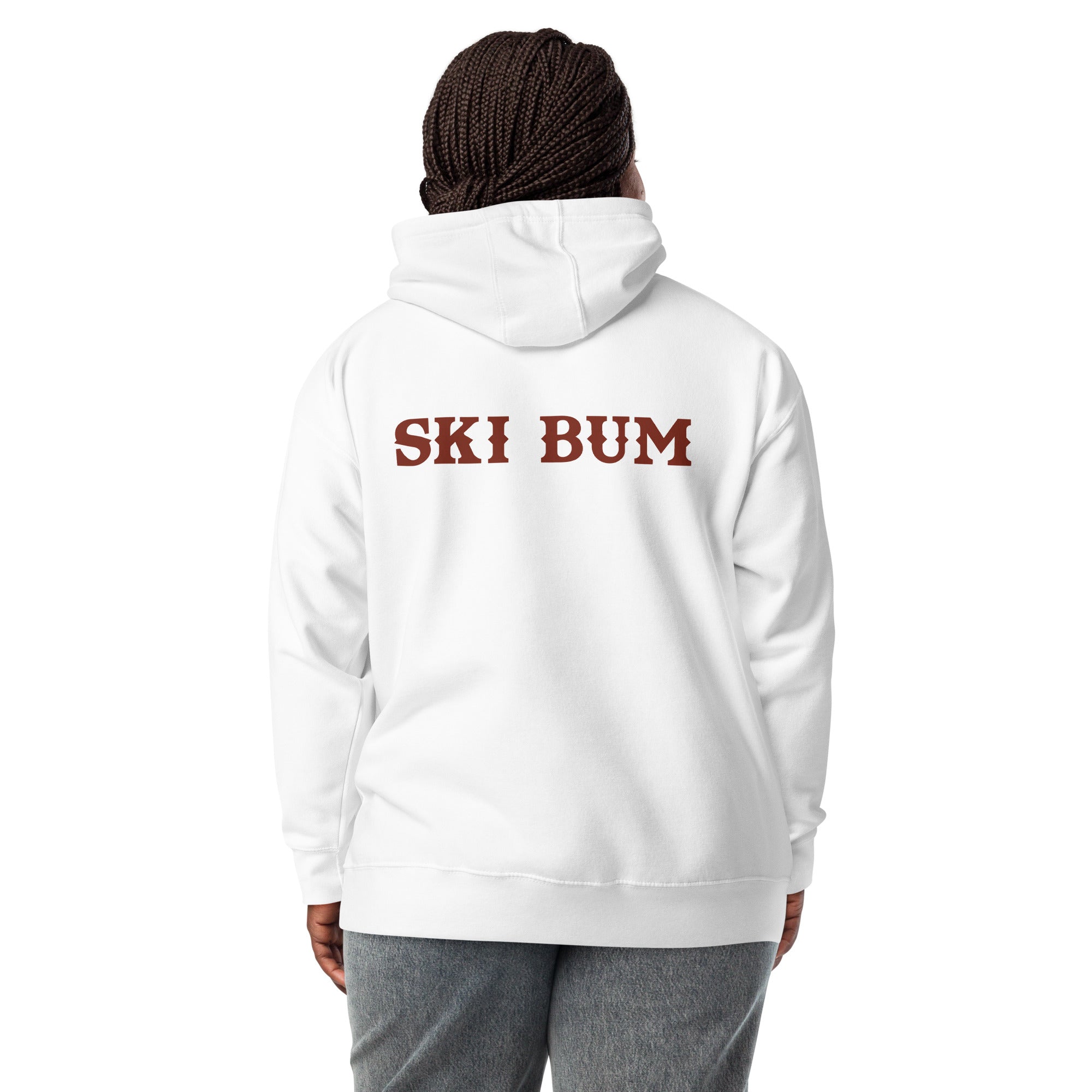 Unisex Cotton Hoodie Ski Bum dark text (front & back)