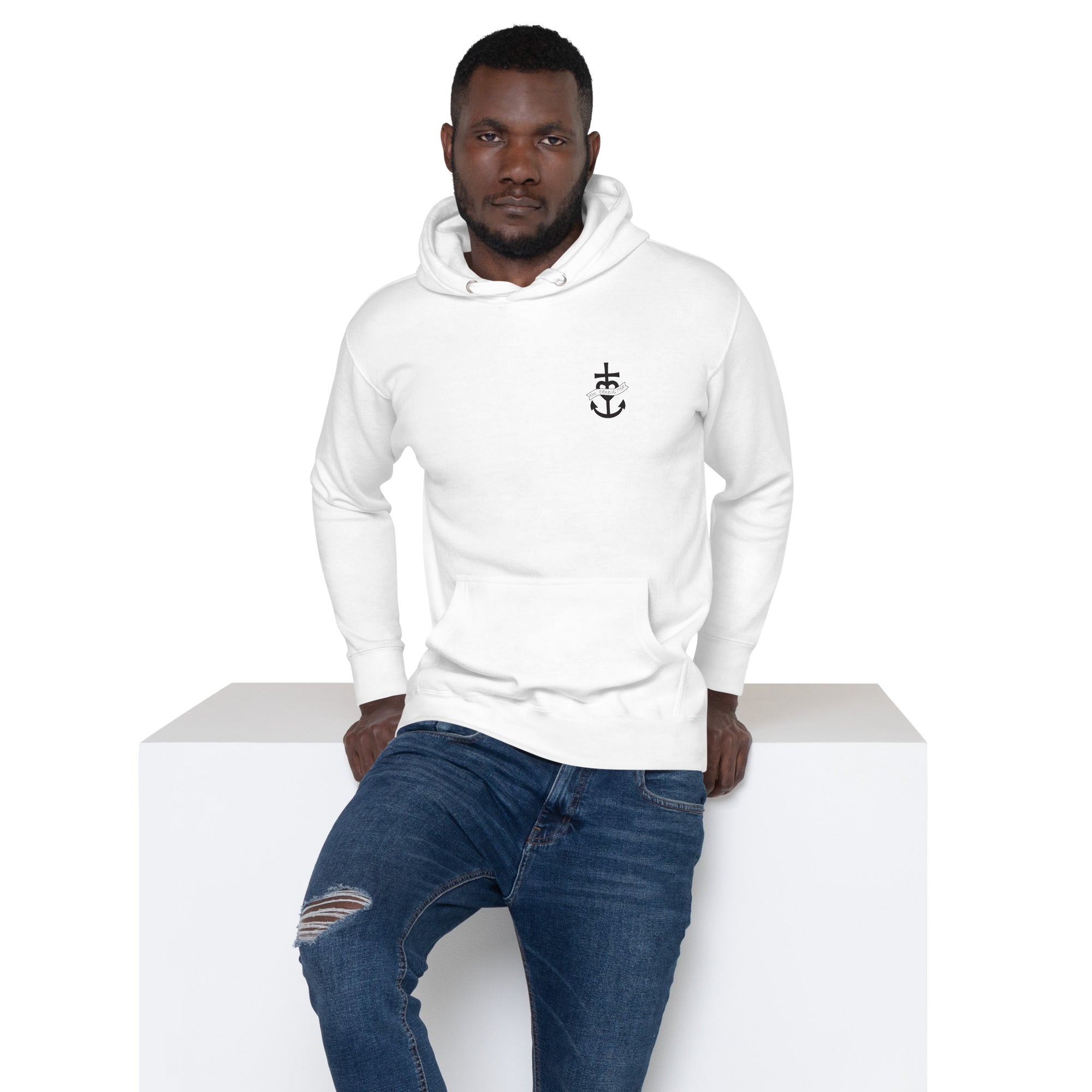 Sweat à capuche unisexe en coton Oh Bonne Mer 1 (face & dos) avec grand motif dans le dos