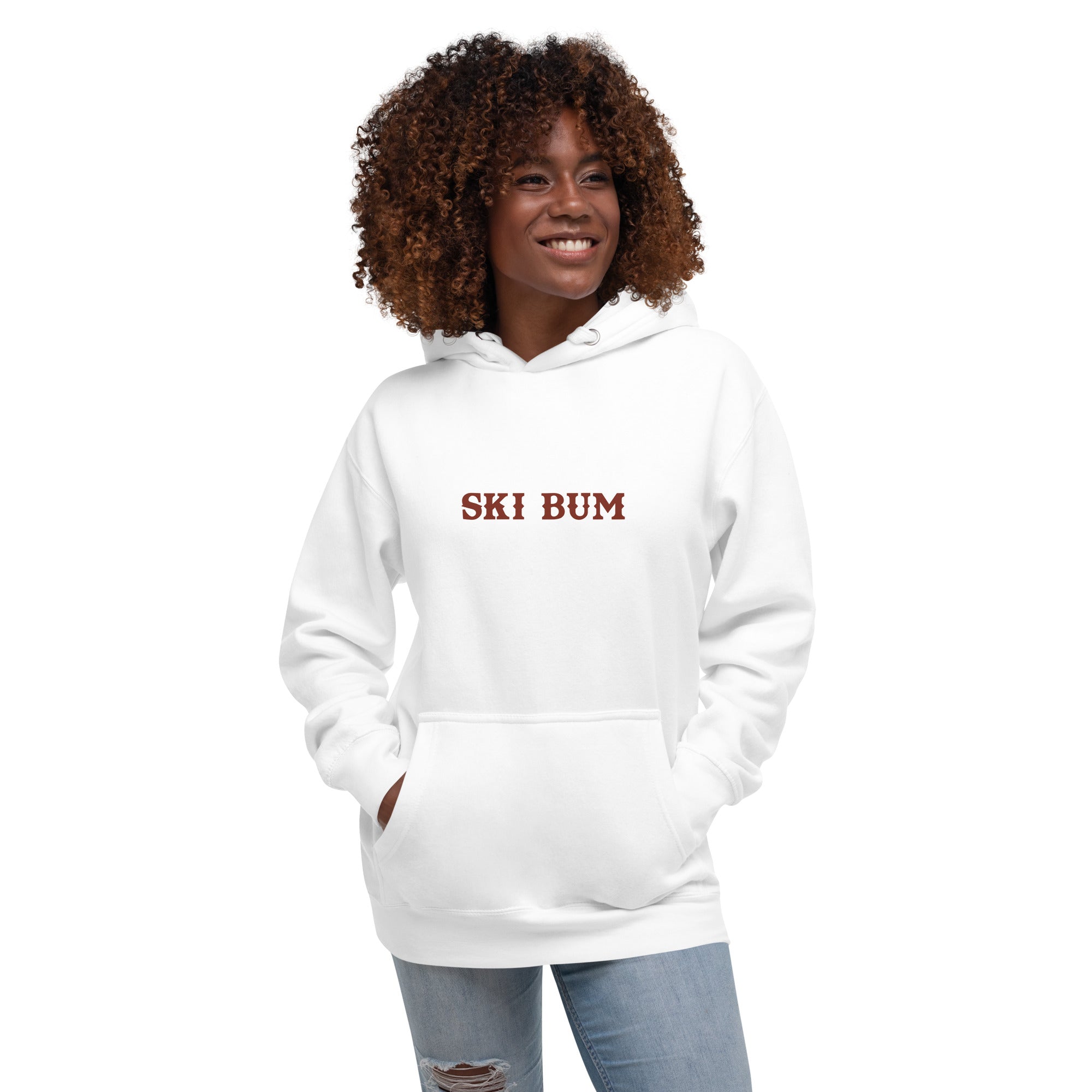 Unisex Cotton Hoodie Ski Bum dark text (front & back)