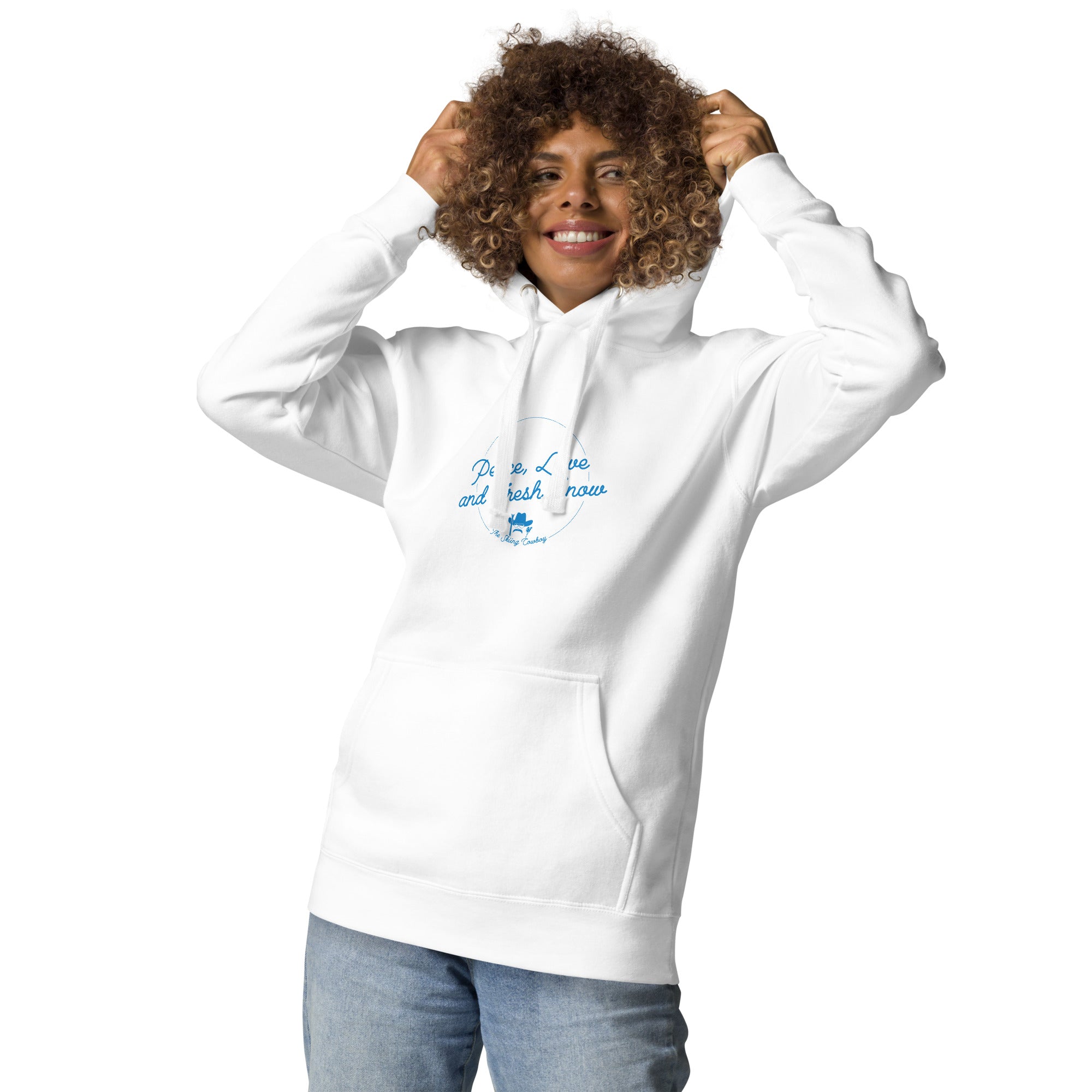 Unisex Cotton Hoodie Peace, Love and Fresh Snow