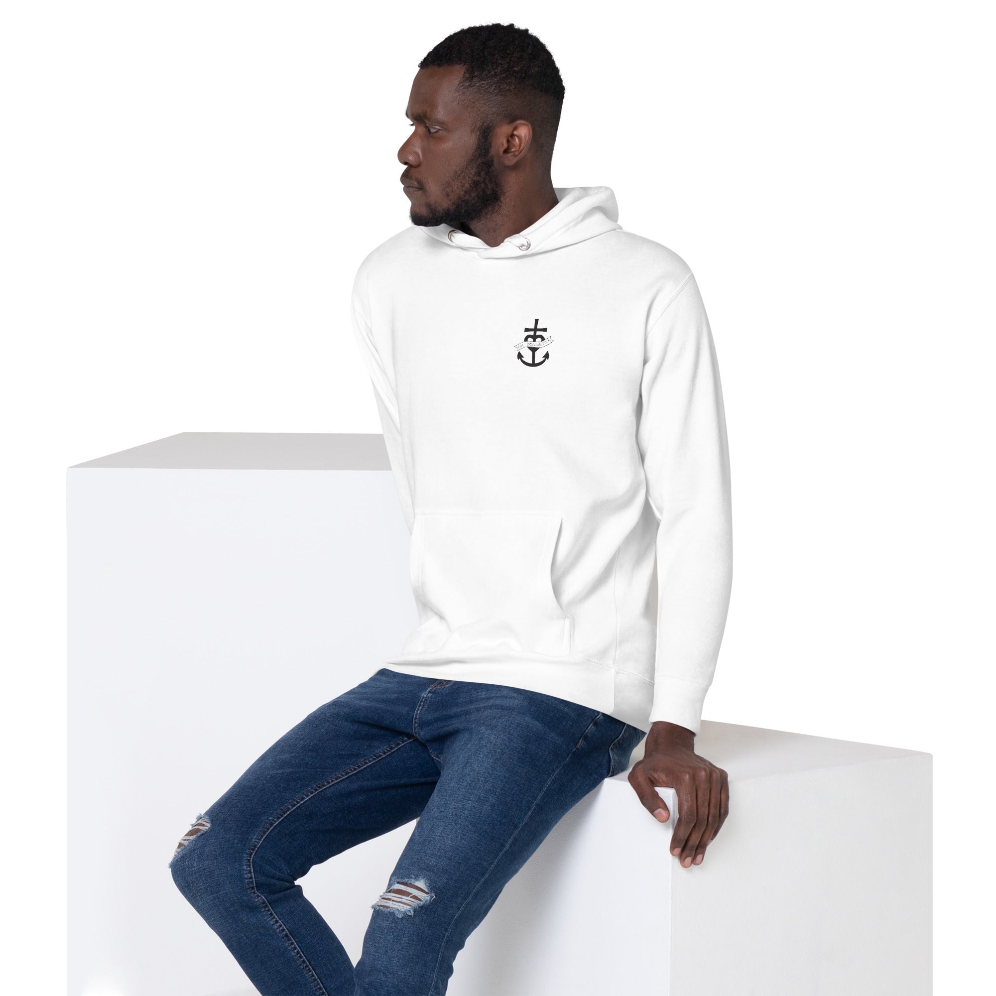 Sweat à capuche unisexe en coton Oh Bonne Mer 1 (face & dos) avec grand motif dans le dos