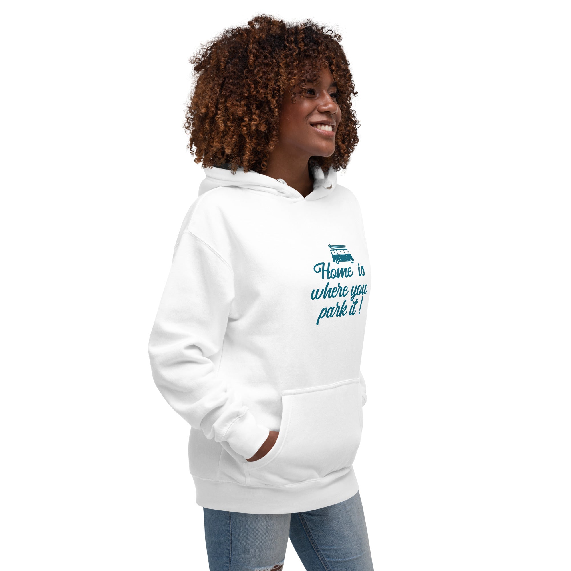 Unisex Cotton Hoodie Blue Surf Combi Home is where you park it