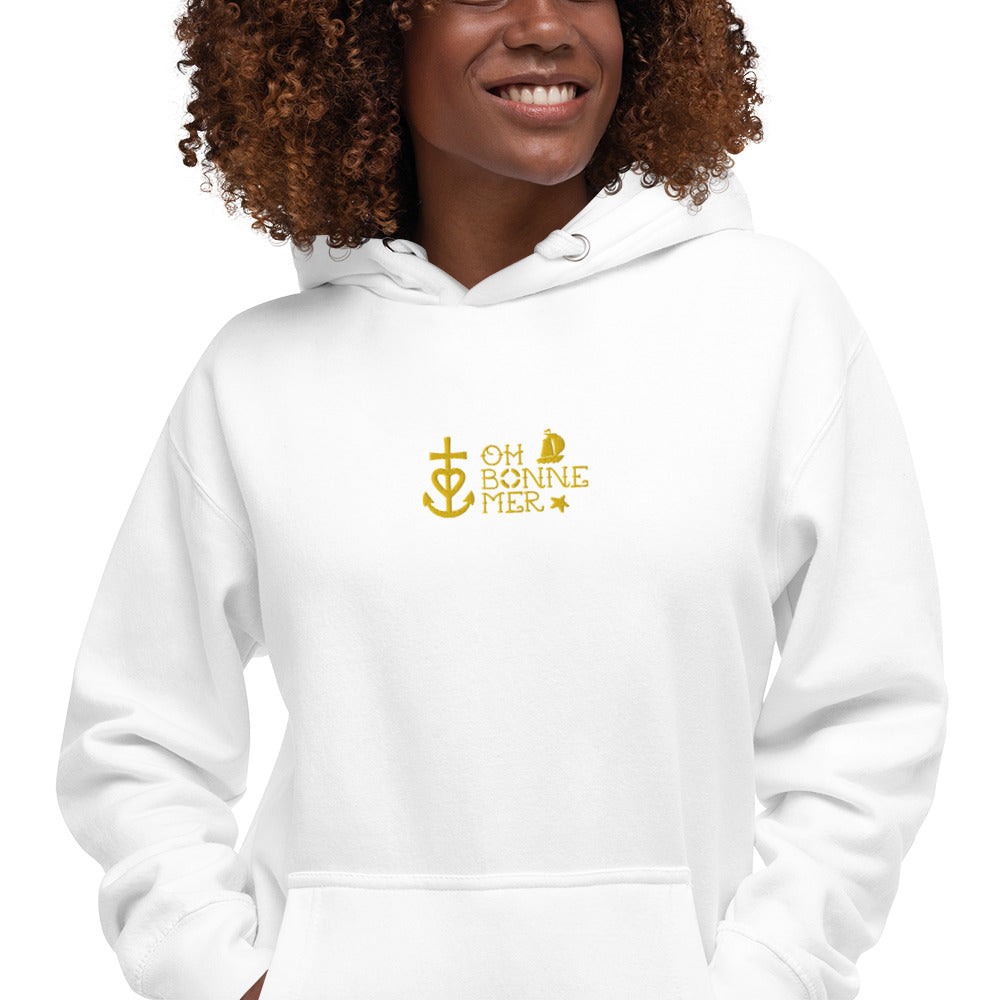 Sweat à capuche unisexe en coton Oh Bonne Mer 2 brodé sur couleurs claires