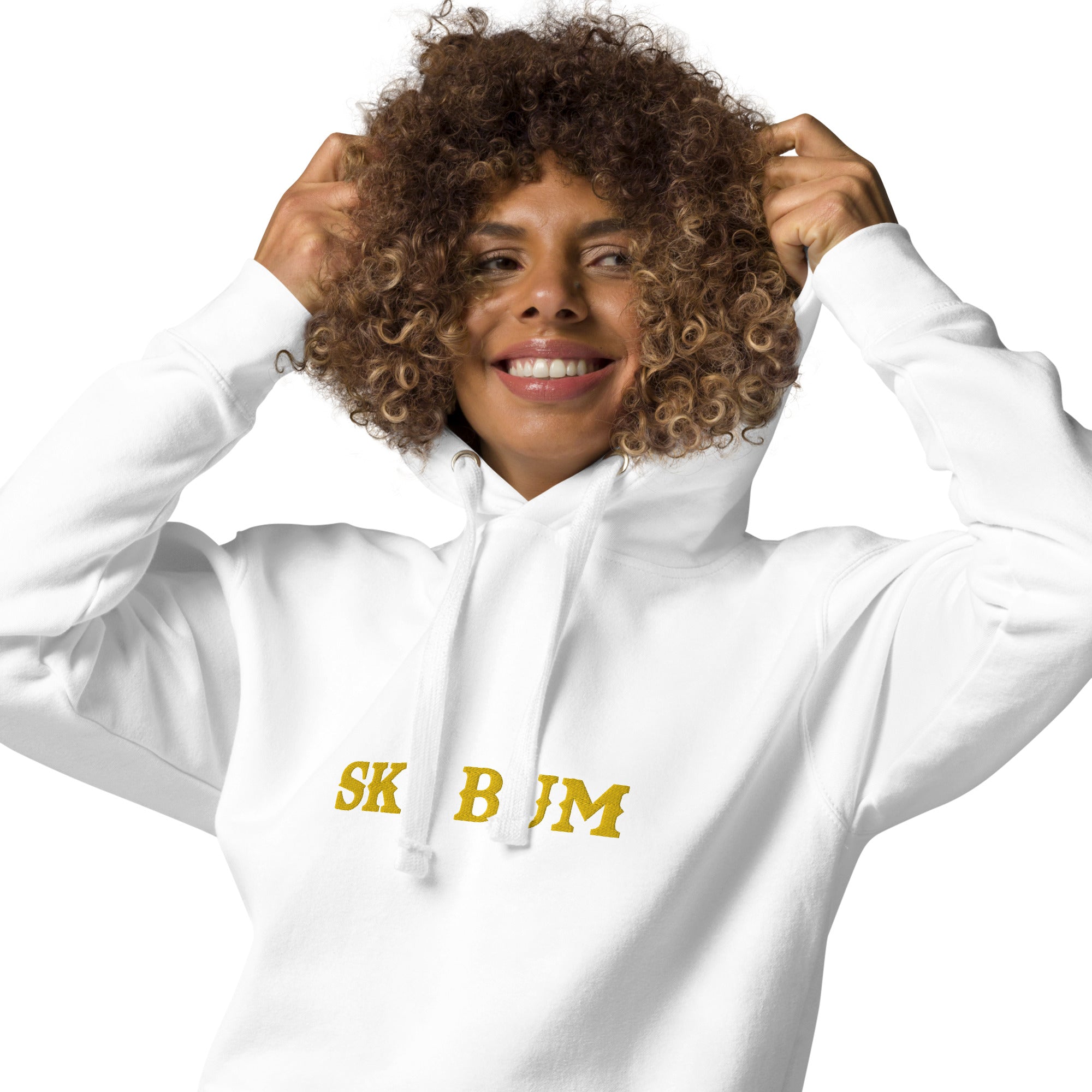 Unisex Cotton Hoodie Ski Bum Gold embroidered pattern