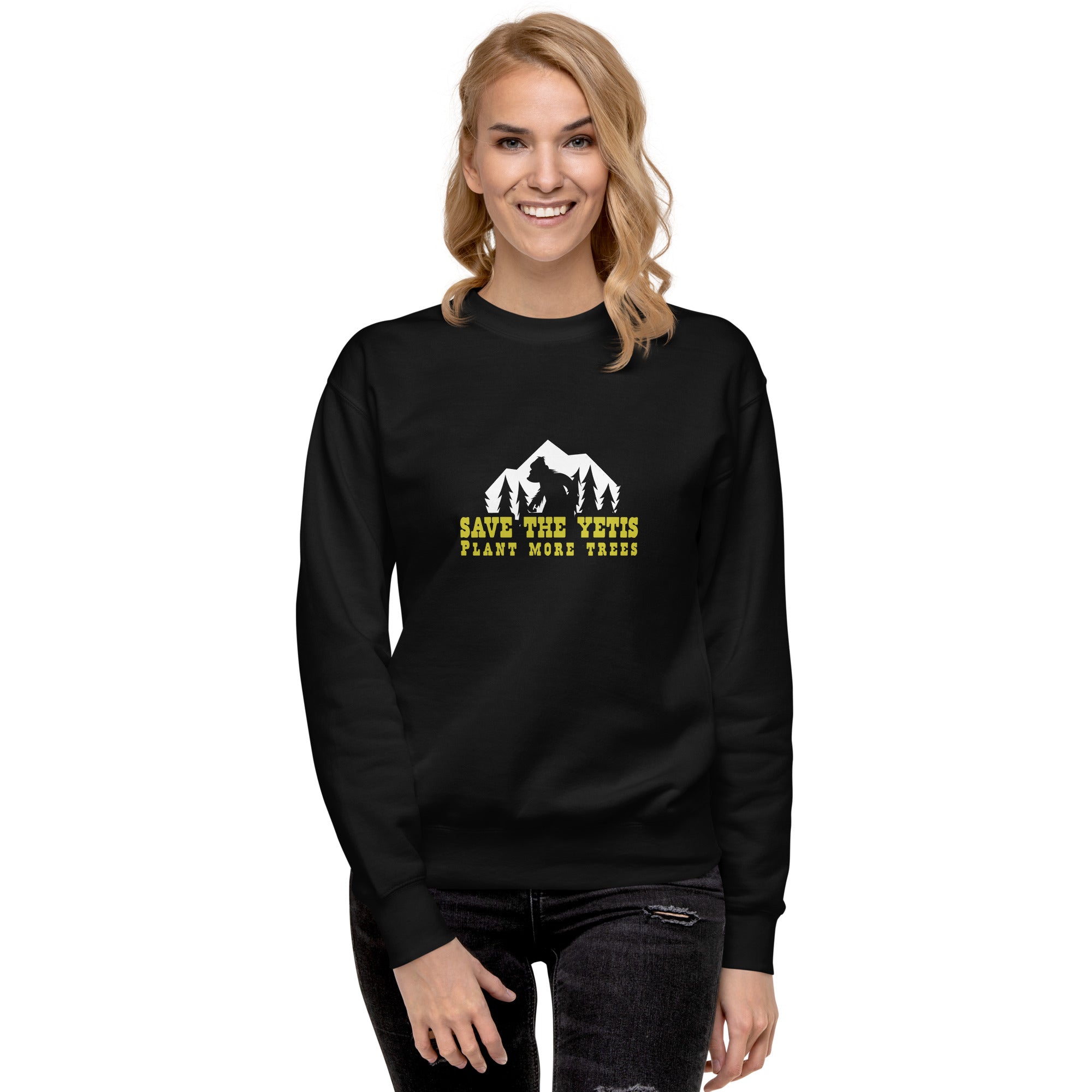 Sweatshirt premium unisexe Save the Yetis, Plant more Trees sur couleurs foncées