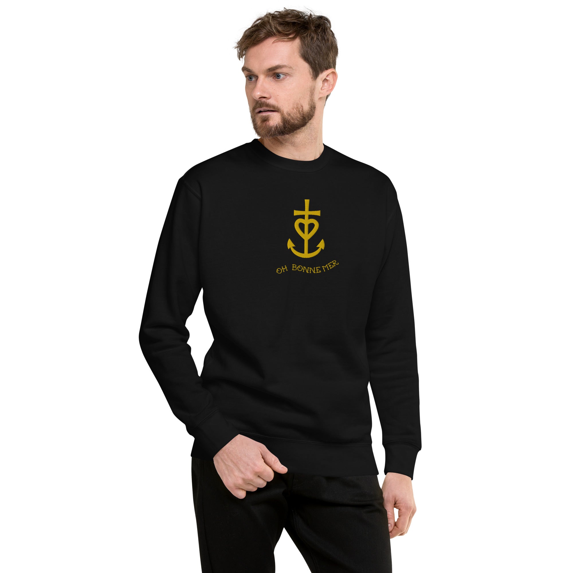 Unisex Premium Sweatshirt Croix de Camargue Gold large embroidered pattern