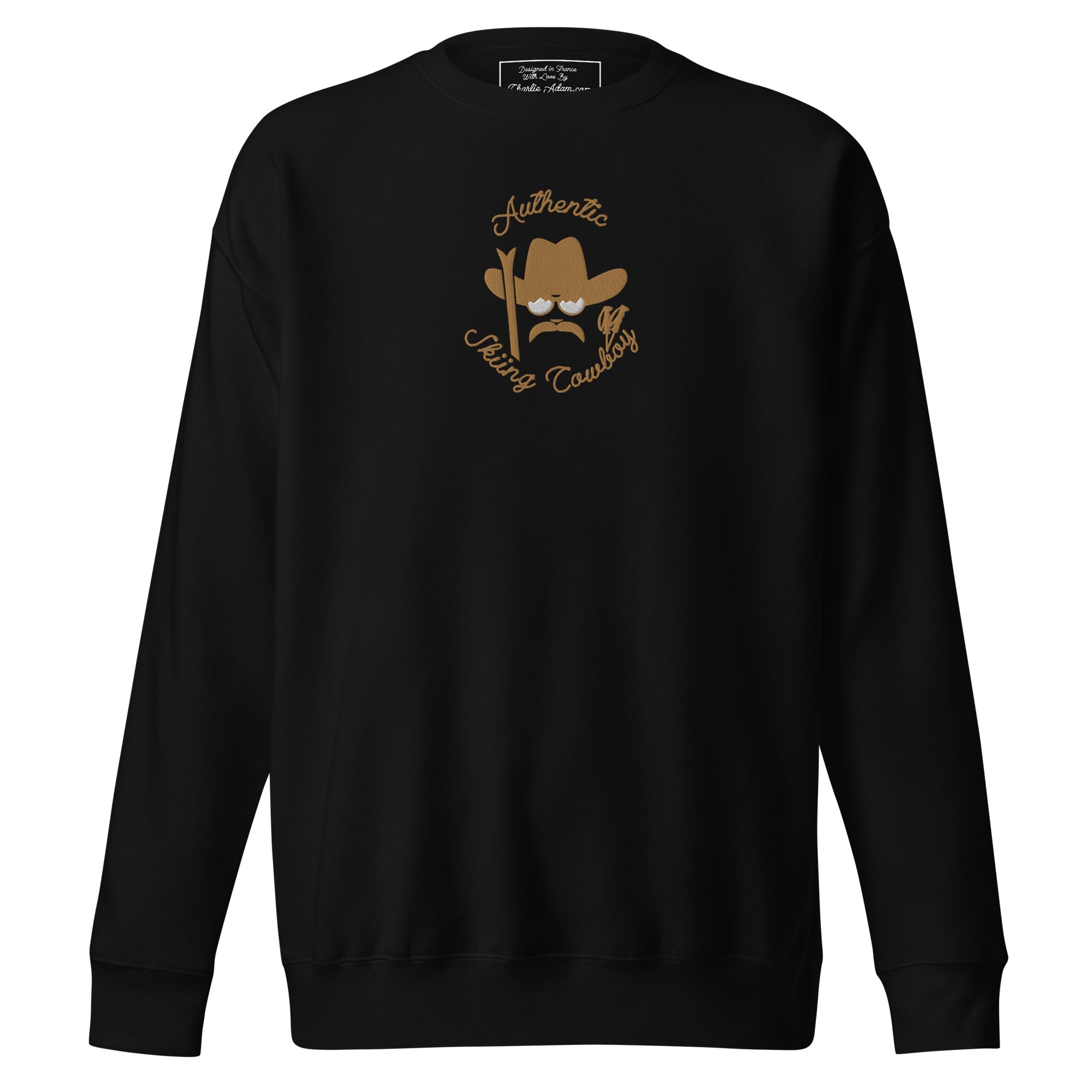 Sweatshirt premium unisexe Authentic Skiing Cowboy grand motif brodé old gold