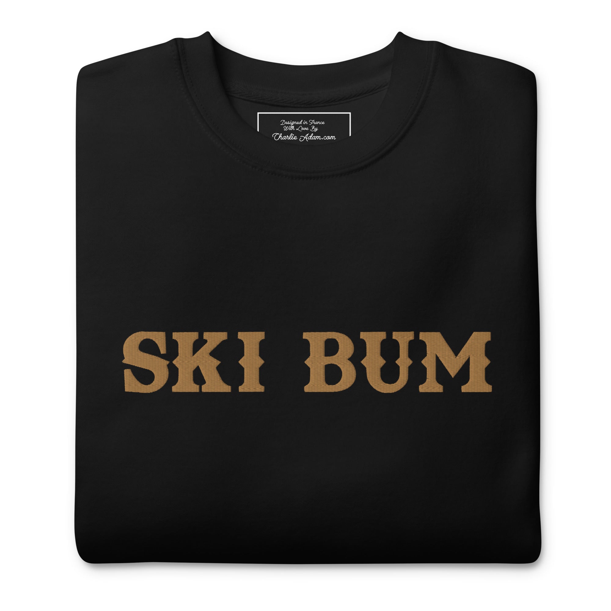 Unisex Premium Sweatshirt Ski Bum Old Gold large embroidered pattern