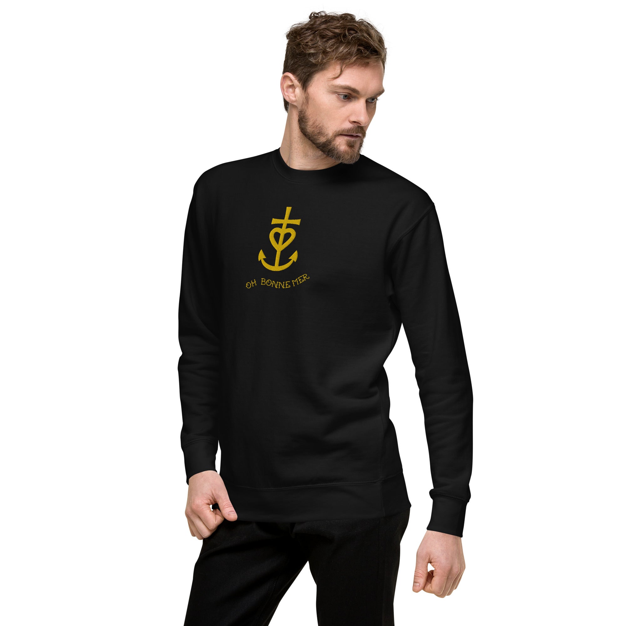 Unisex Premium Sweatshirt Croix de Camargue Gold large embroidered pattern