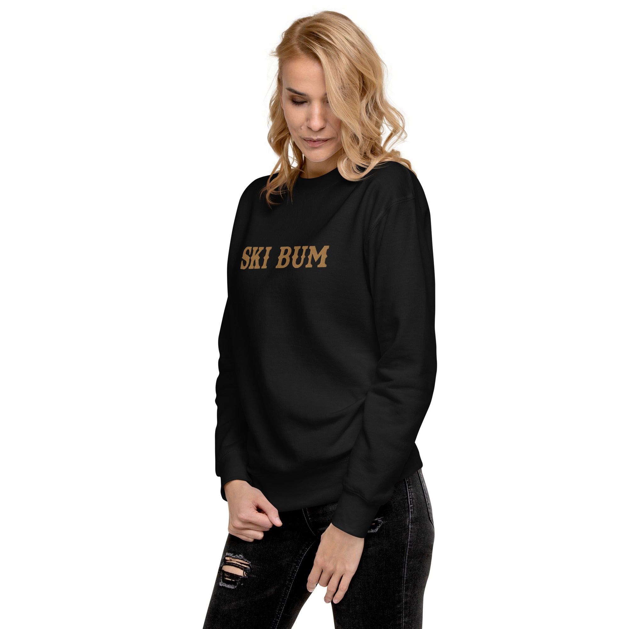 Unisex Premium Sweatshirt Ski Bum Old Gold large embroidered pattern