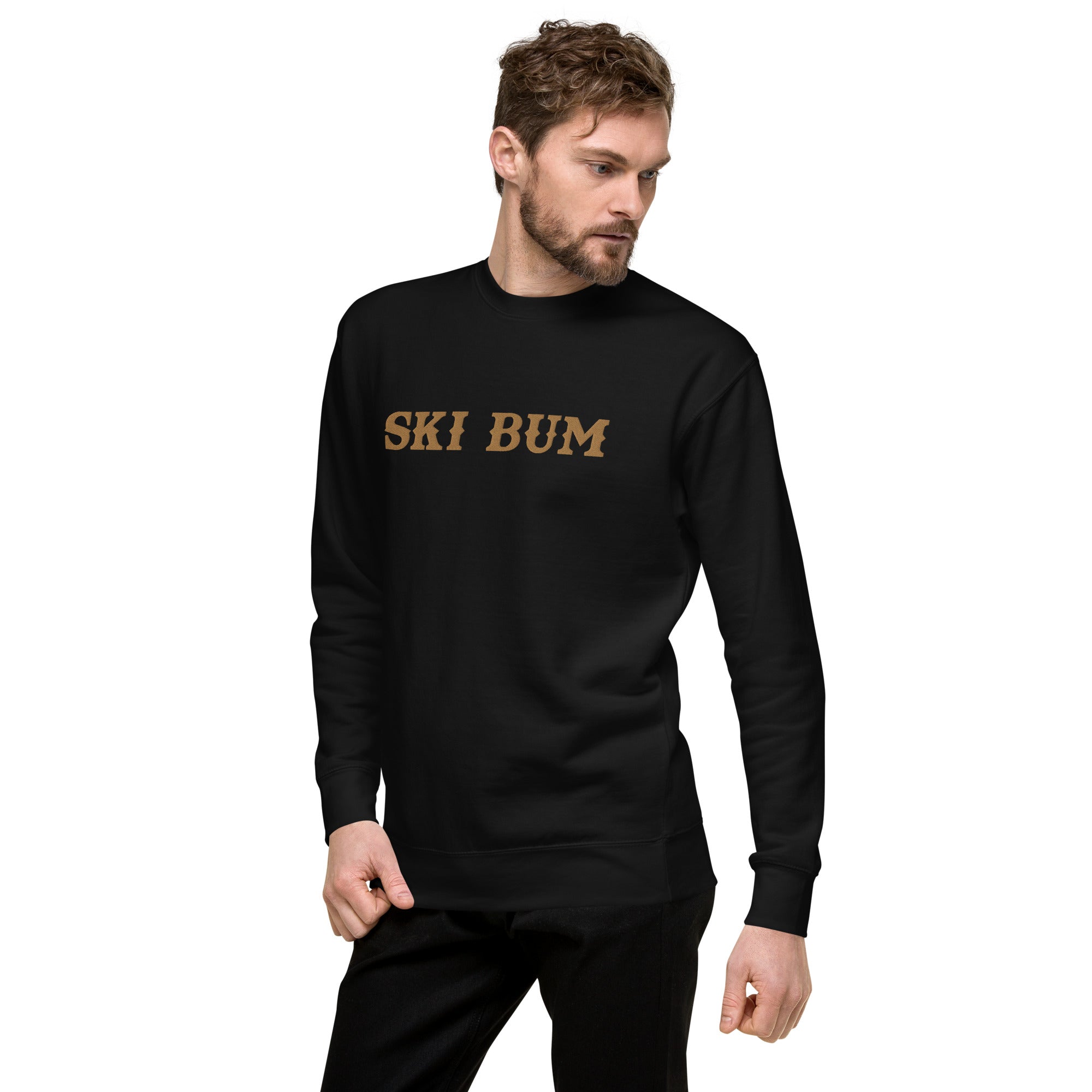 Unisex Premium Sweatshirt Ski Bum Old Gold large embroidered pattern