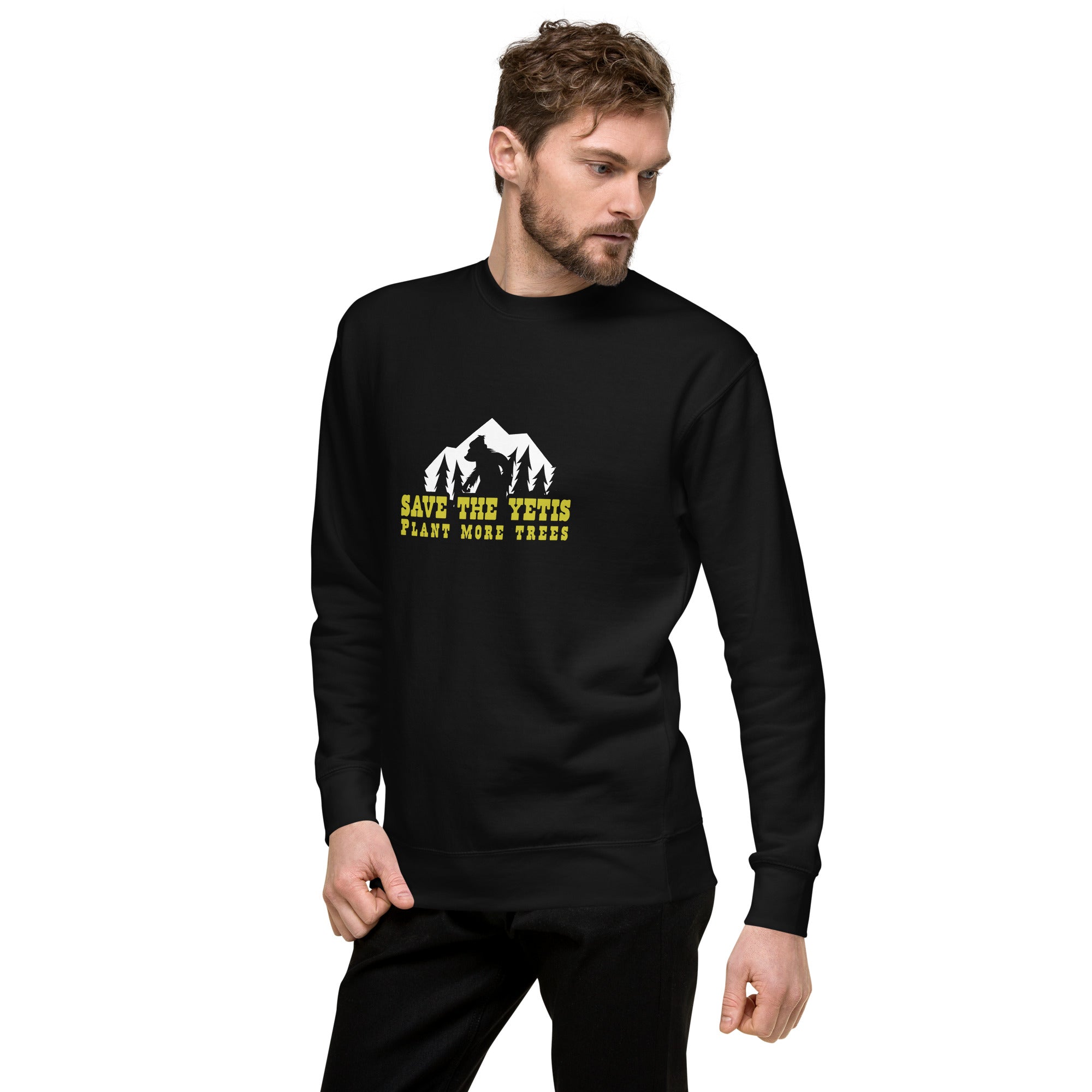 Sweatshirt premium unisexe Save the Yetis, Plant more Trees sur couleurs foncées