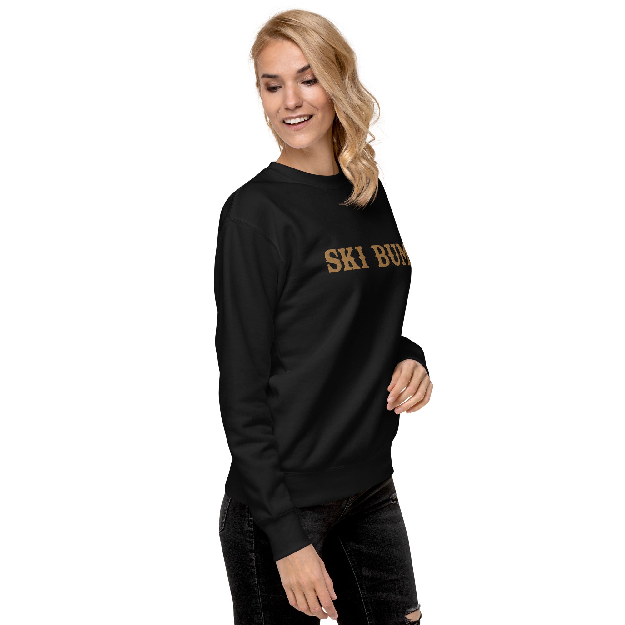 Unisex Premium Sweatshirt Ski Bum Old Gold large embroidered pattern