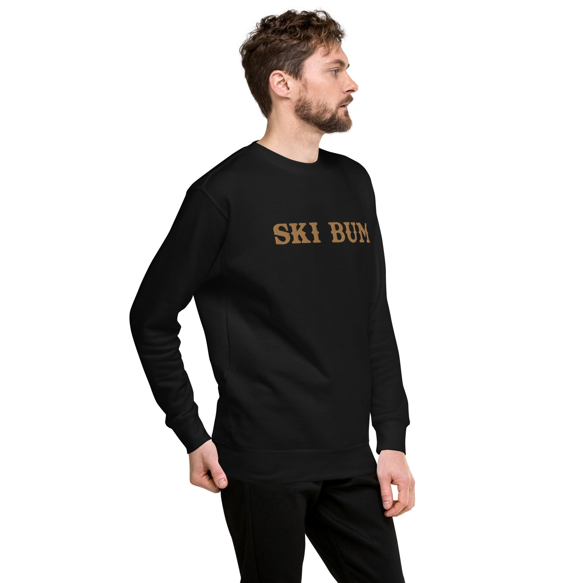 Unisex Premium Sweatshirt Ski Bum Old Gold large embroidered pattern