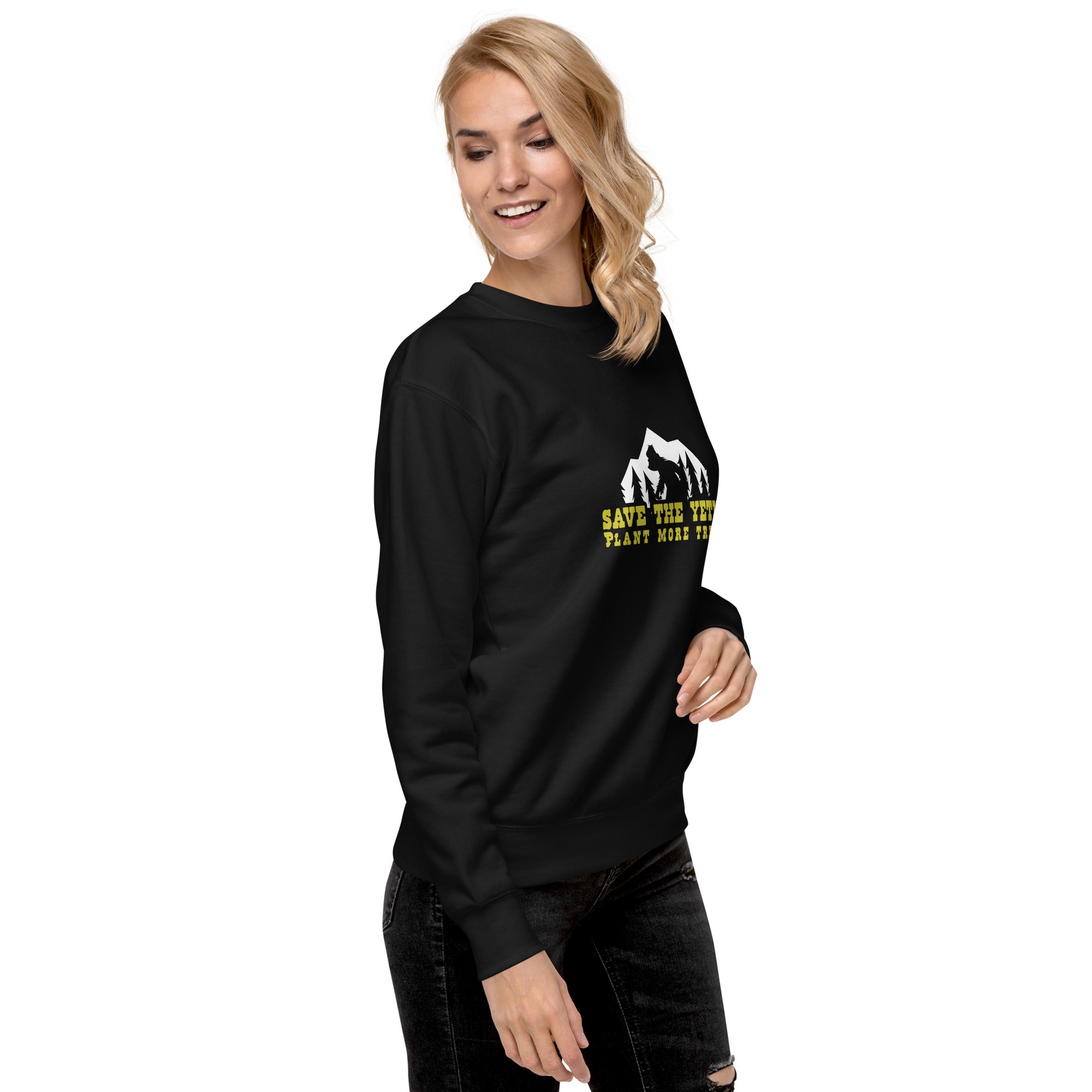 Sweatshirt premium unisexe Save the Yetis, Plant more Trees sur couleurs foncées