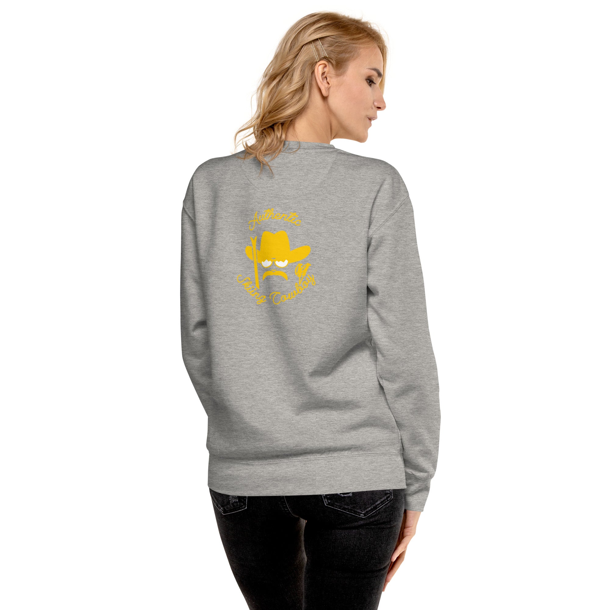 Unisex Premium Sweatshirt Authentic Skiing Cowboy (front & back)