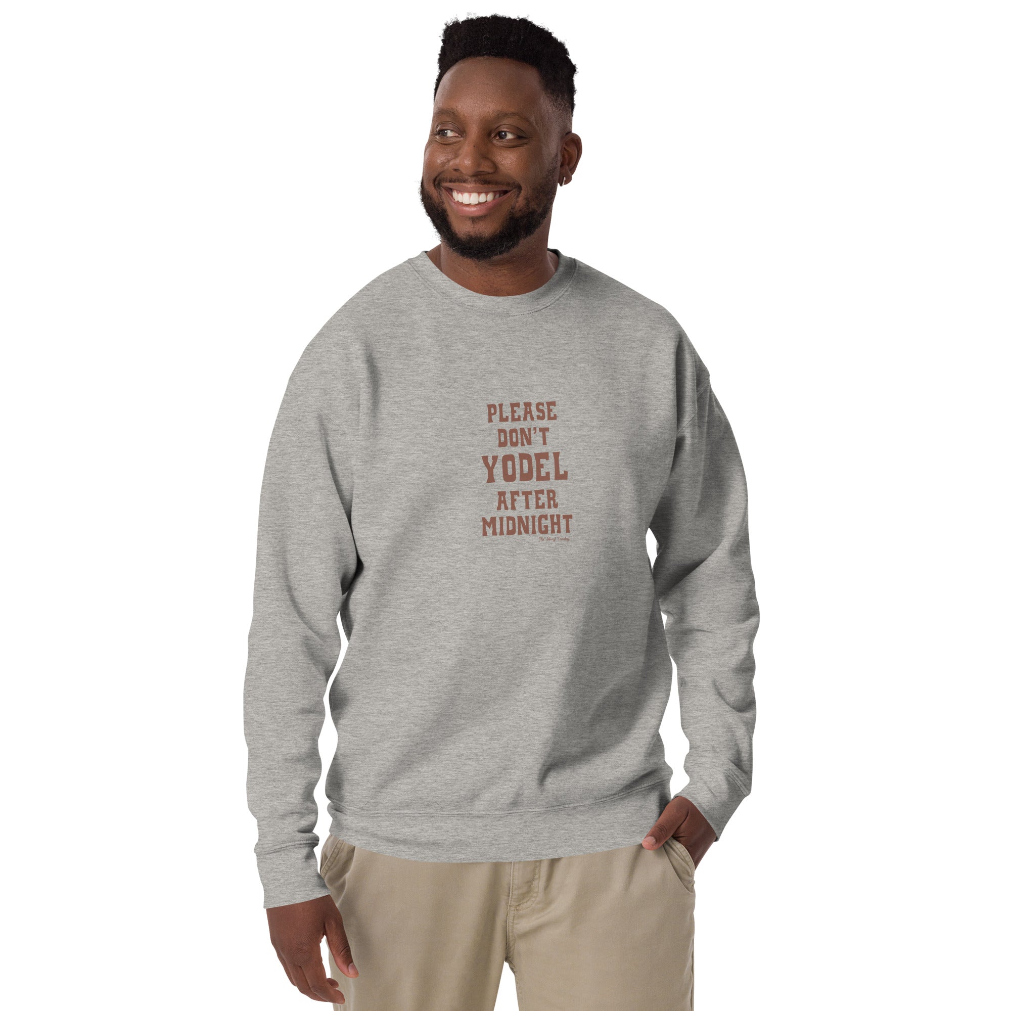 Unisex Premium Sweatshirt Don't Yodel After Midnight on light colors