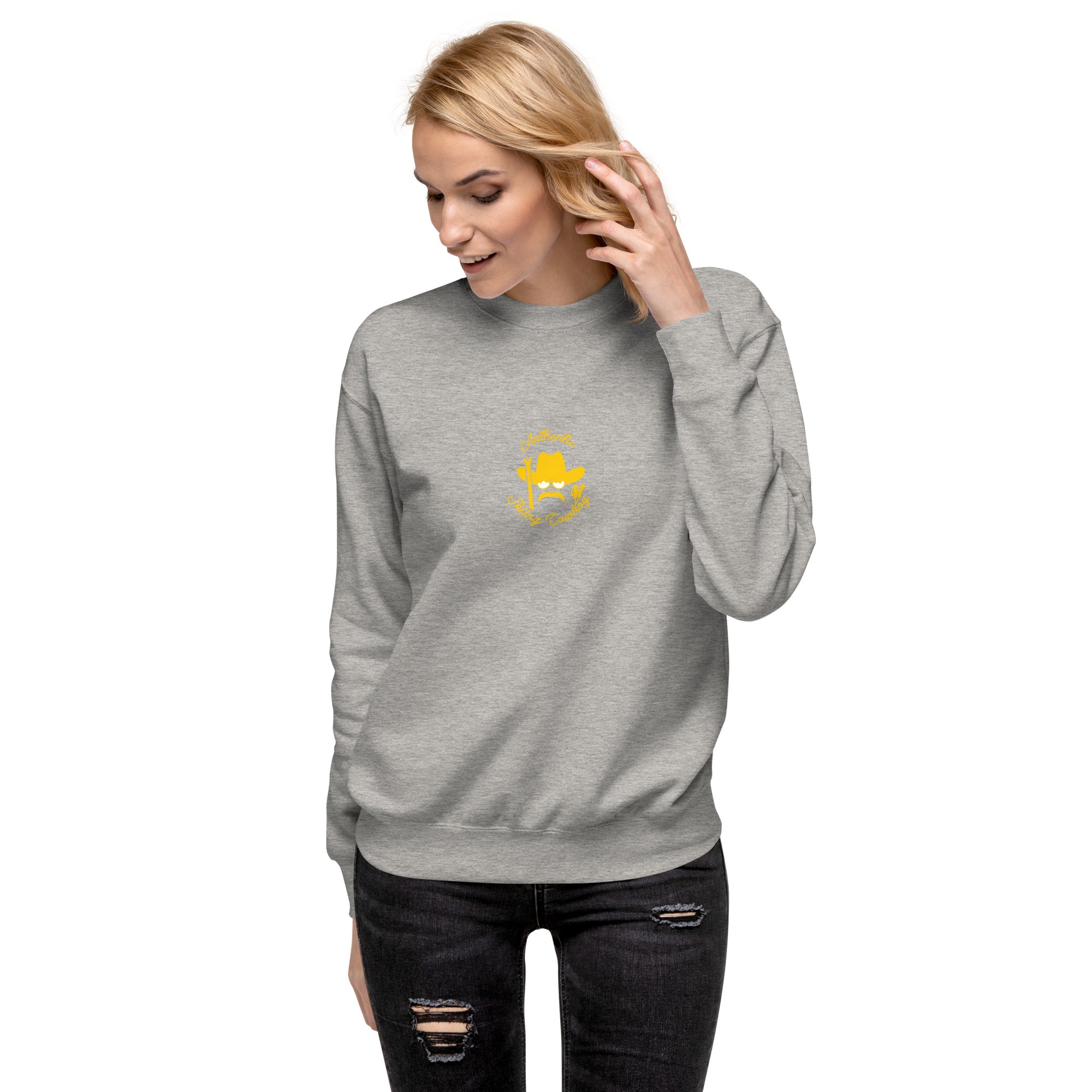 Unisex Premium Sweatshirt Authentic Skiing Cowboy (front & back)