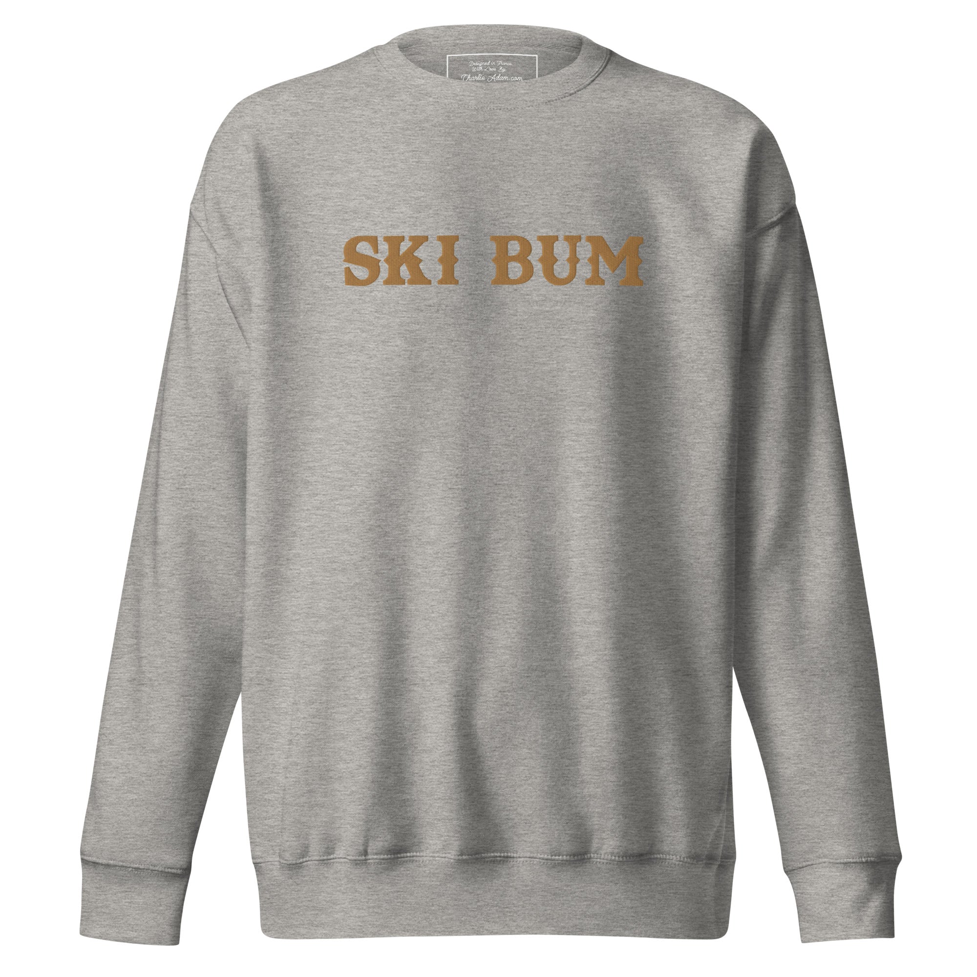 Unisex Premium Sweatshirt Ski Bum Old Gold large embroidered pattern