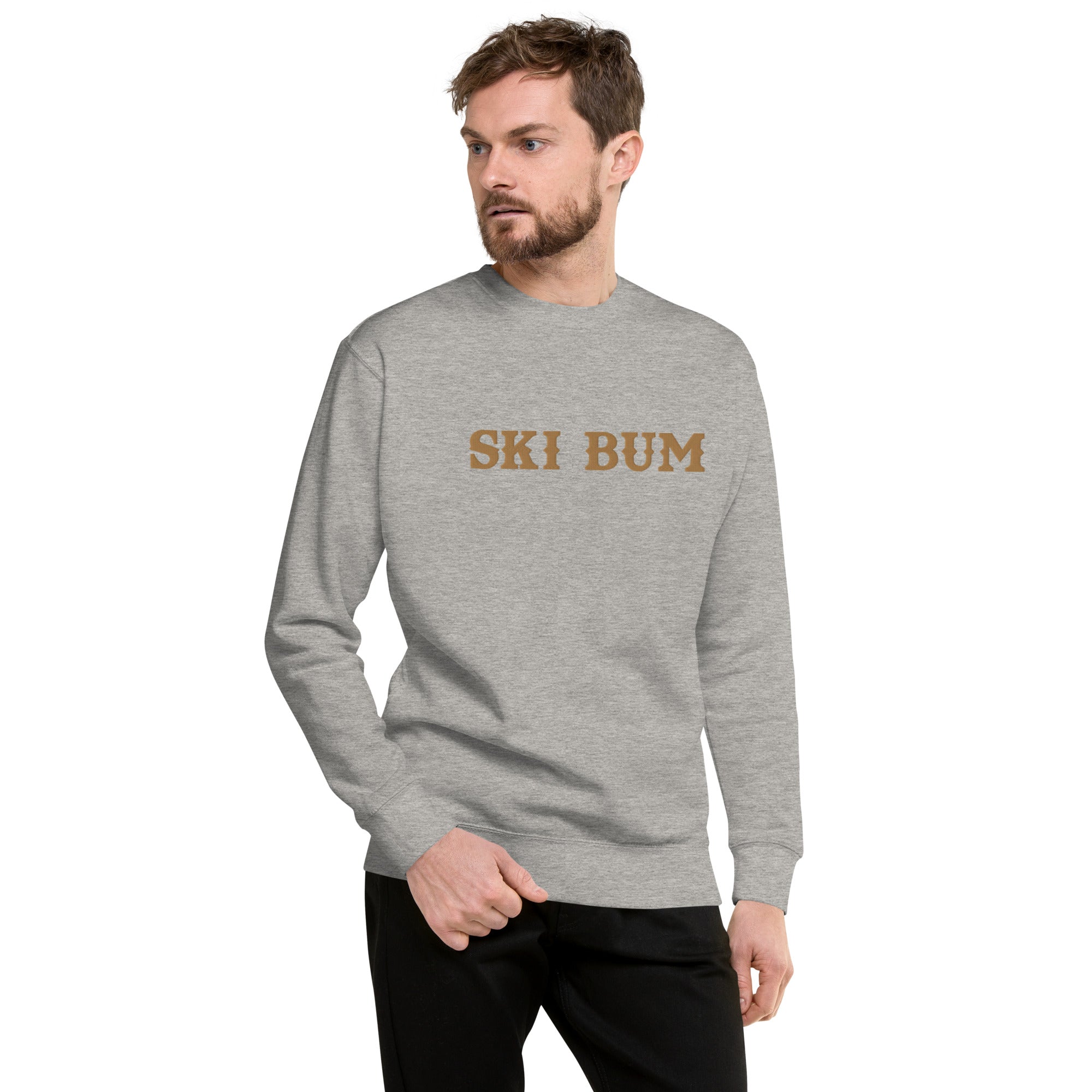 Unisex Premium Sweatshirt Ski Bum Old Gold large embroidered pattern
