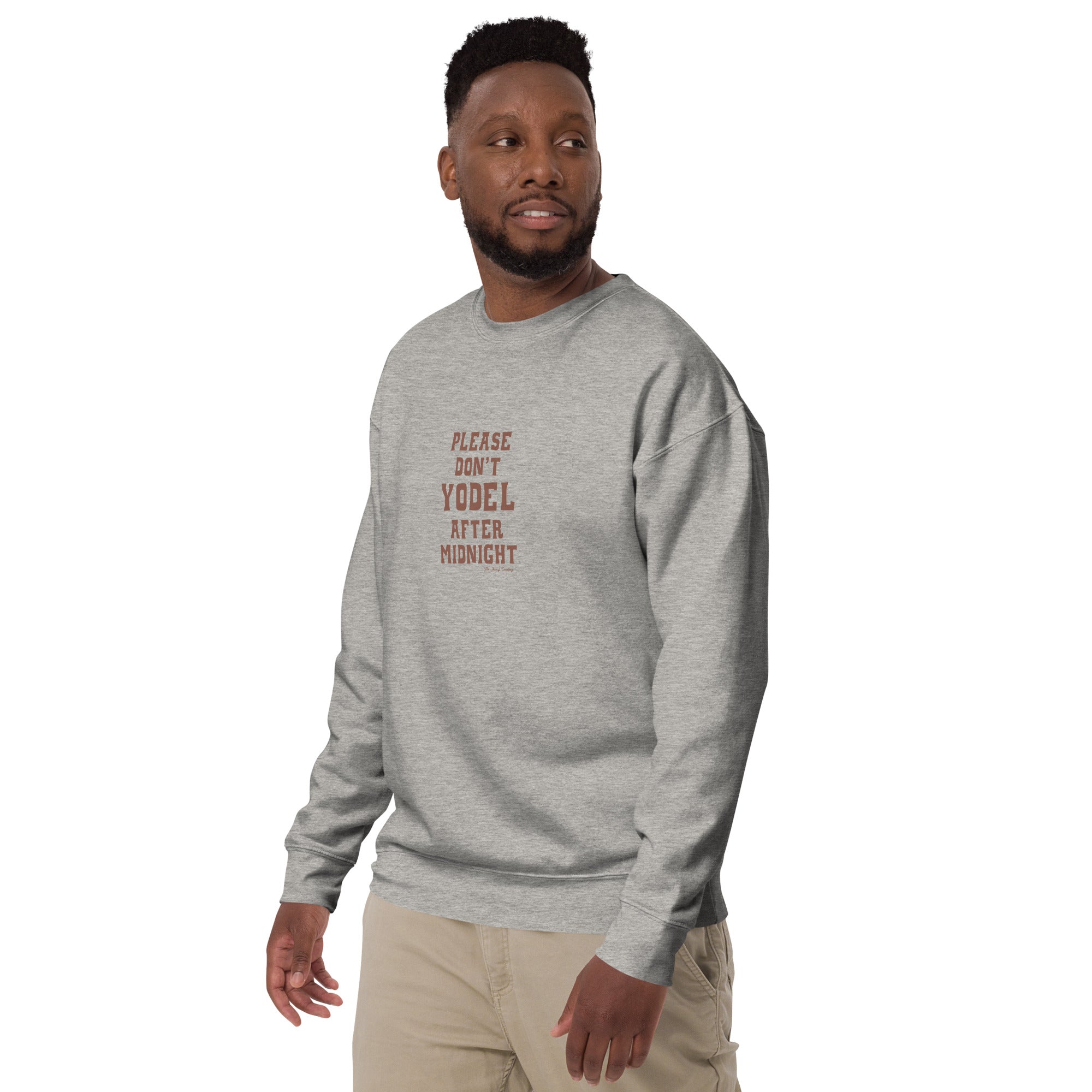 Unisex Premium Sweatshirt Don't Yodel After Midnight on light colors